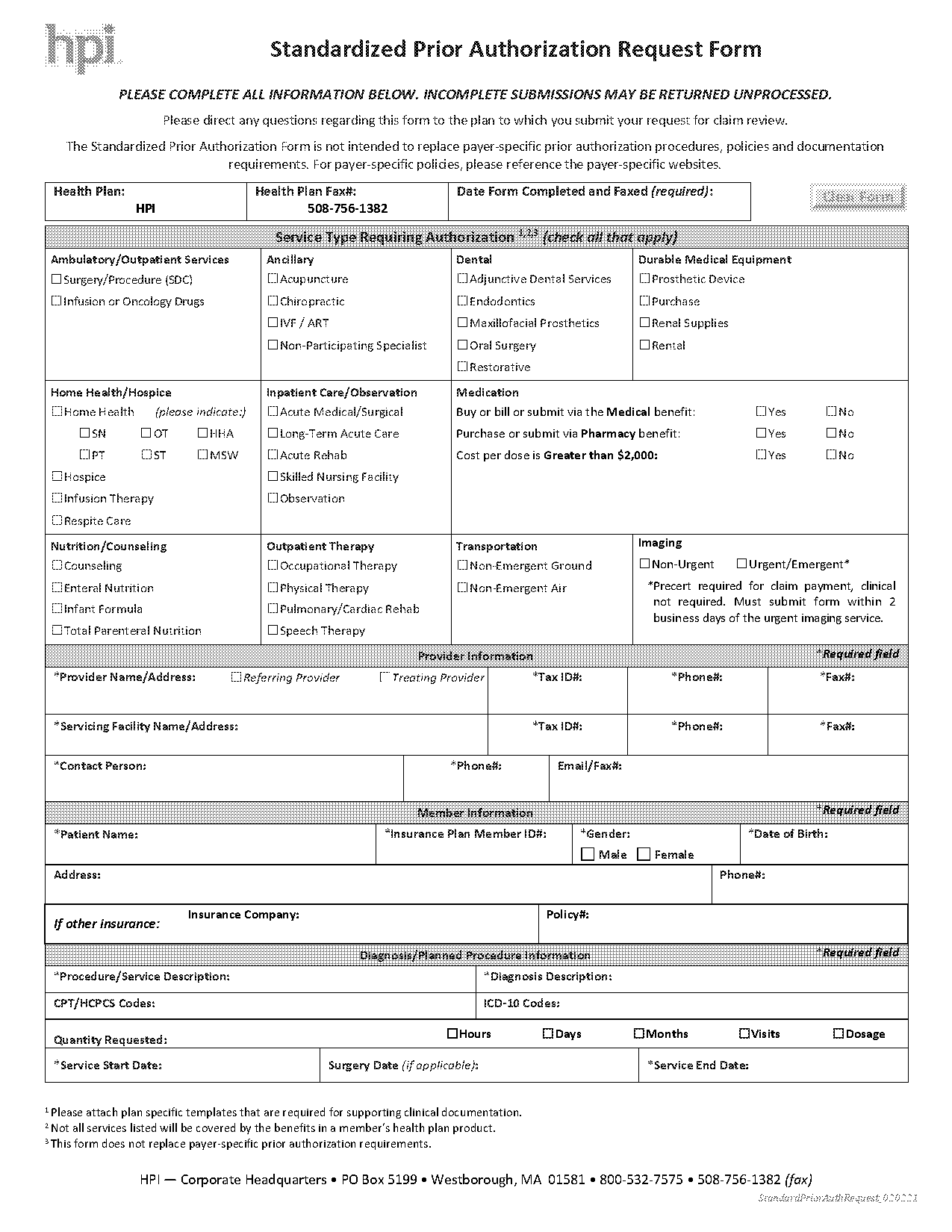 health plans prior authorization form