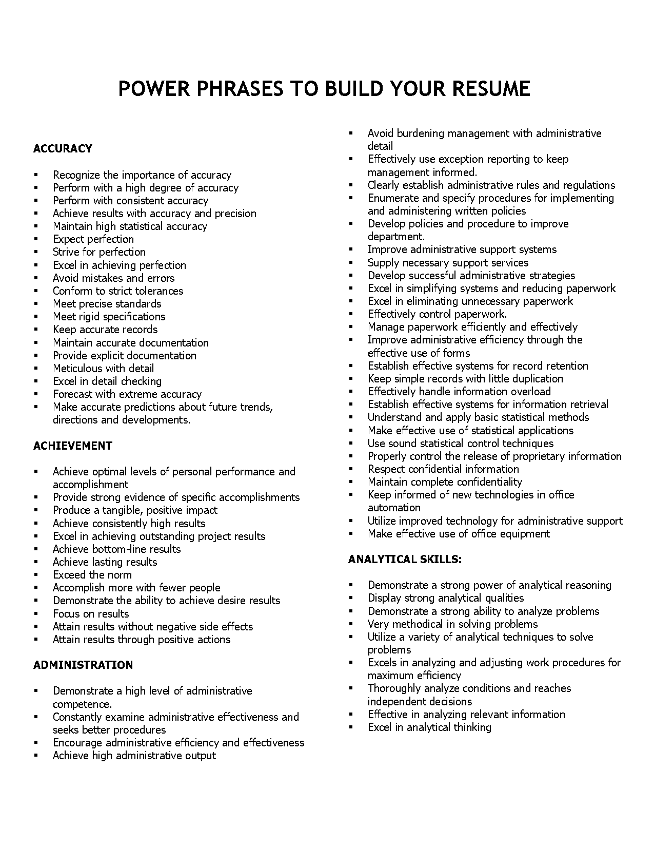 problem solving statement resume