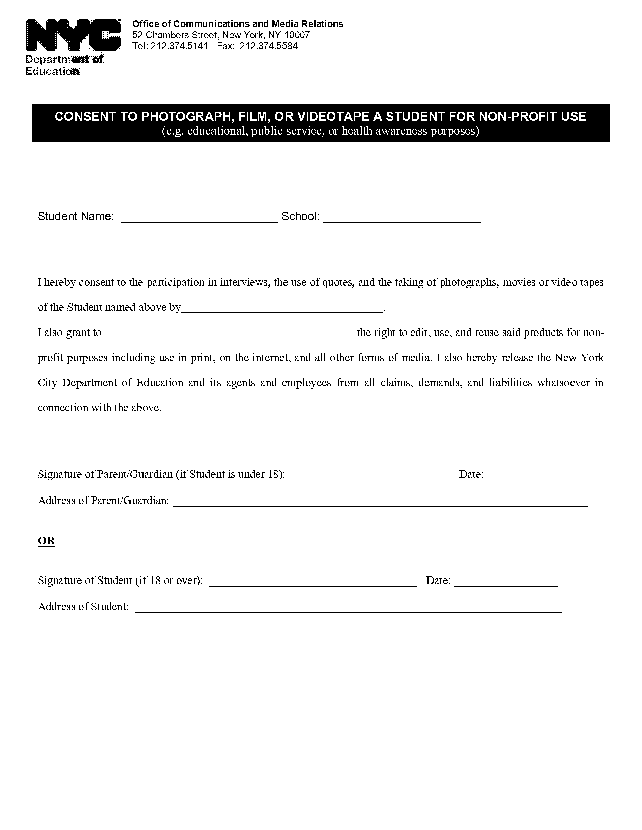 consent form for use of photographs