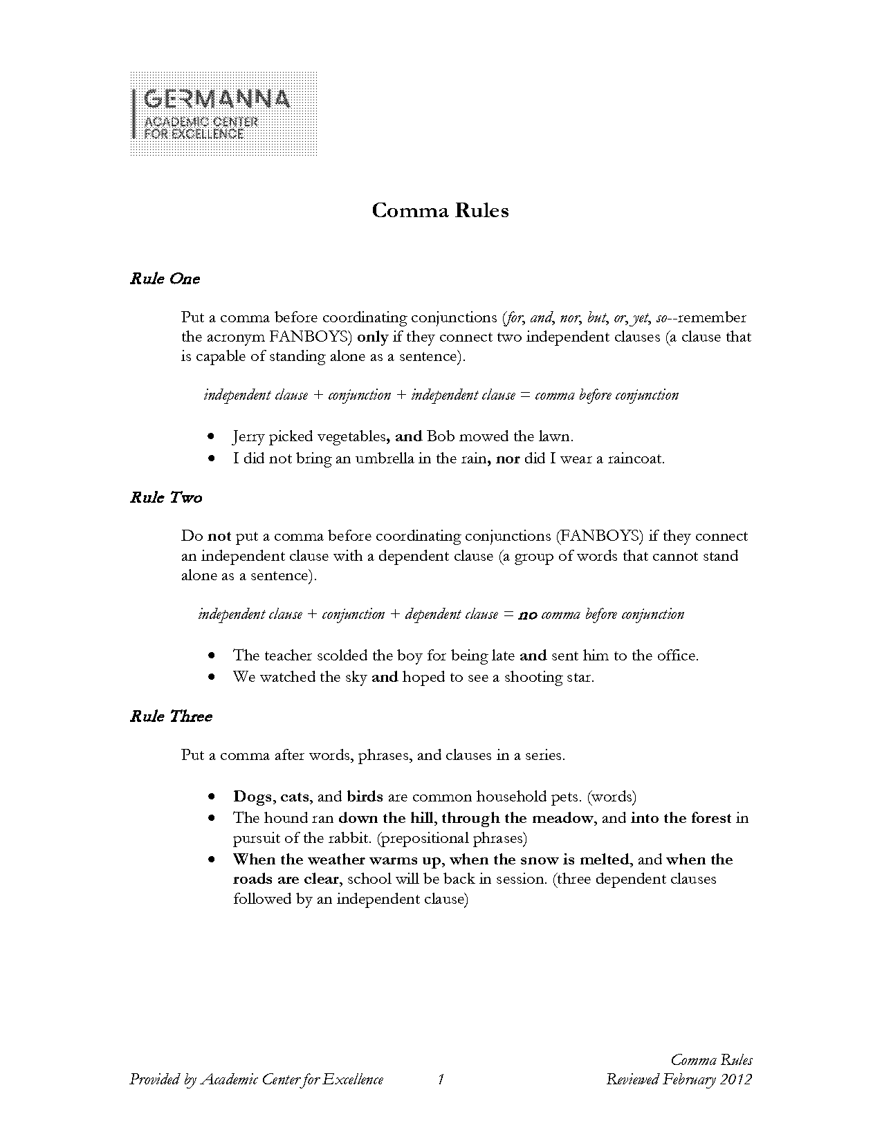 commas separating independent and dependent clauses