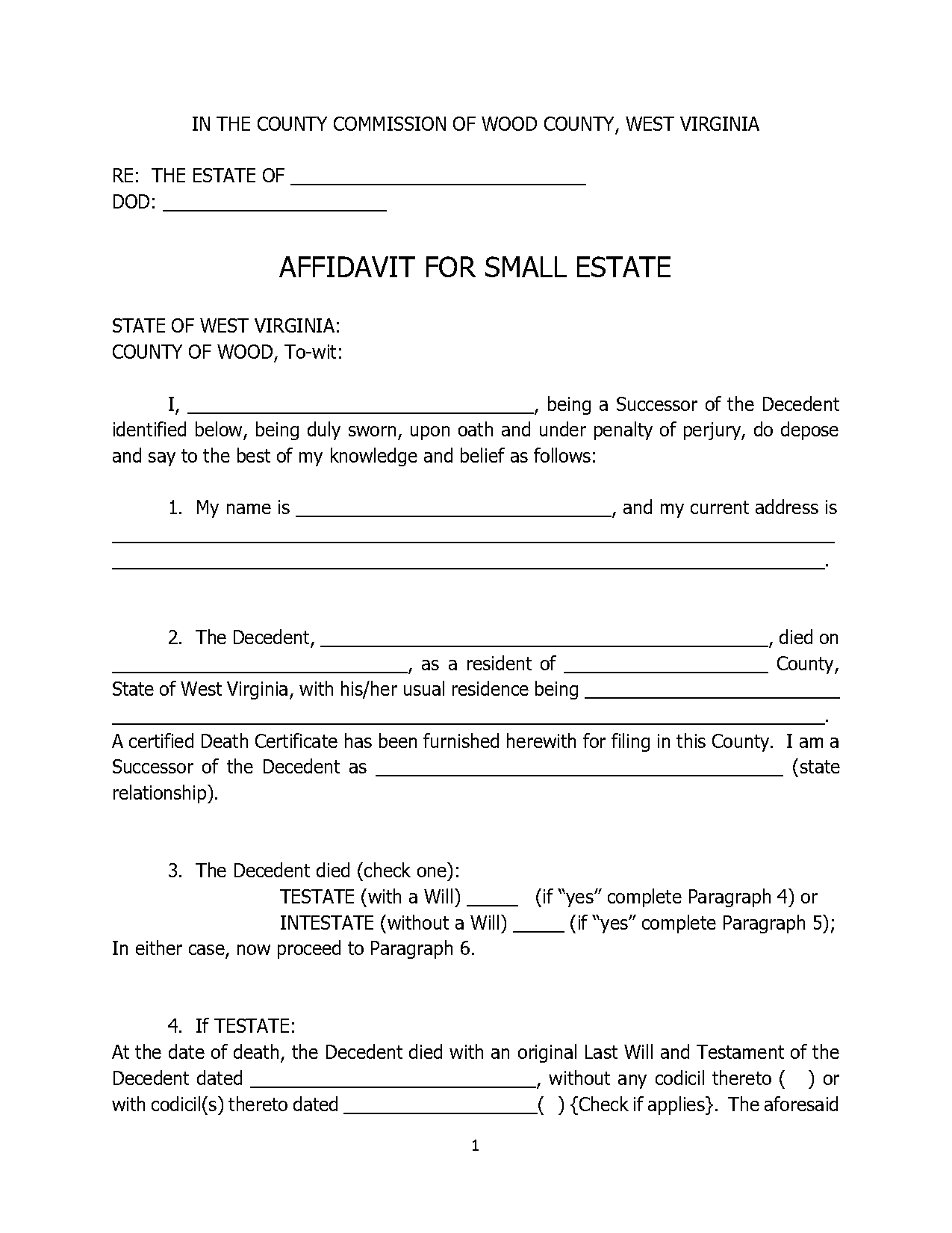 wv small estate affidavit