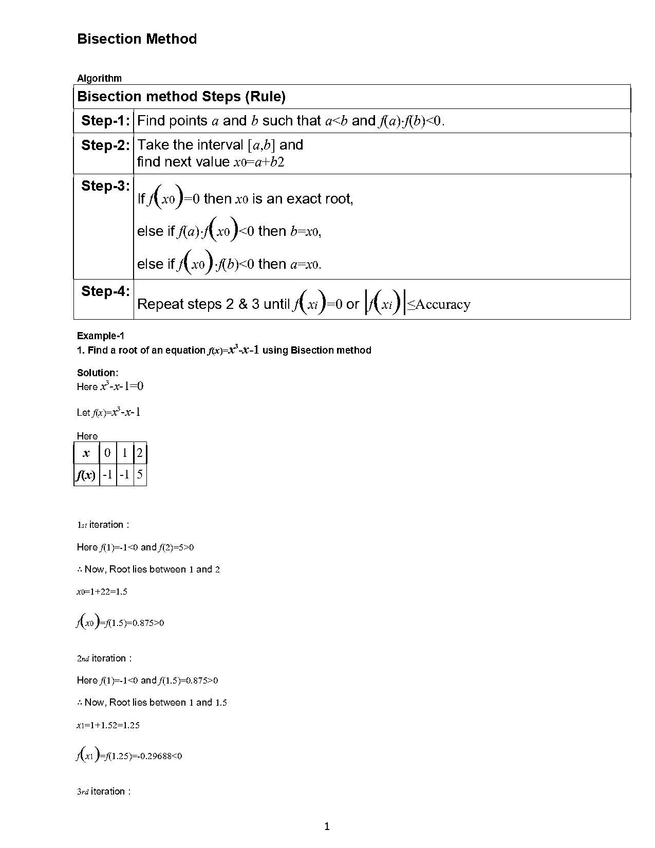 bisection method example with solution pdf