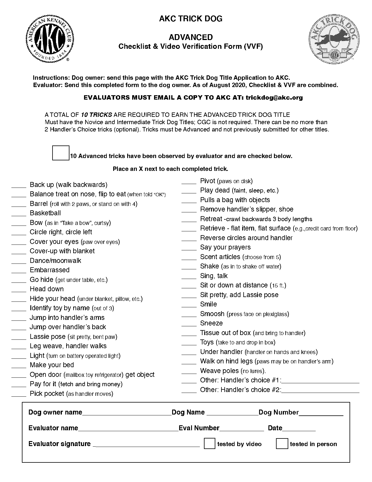 akc intermediate trick dog checklist