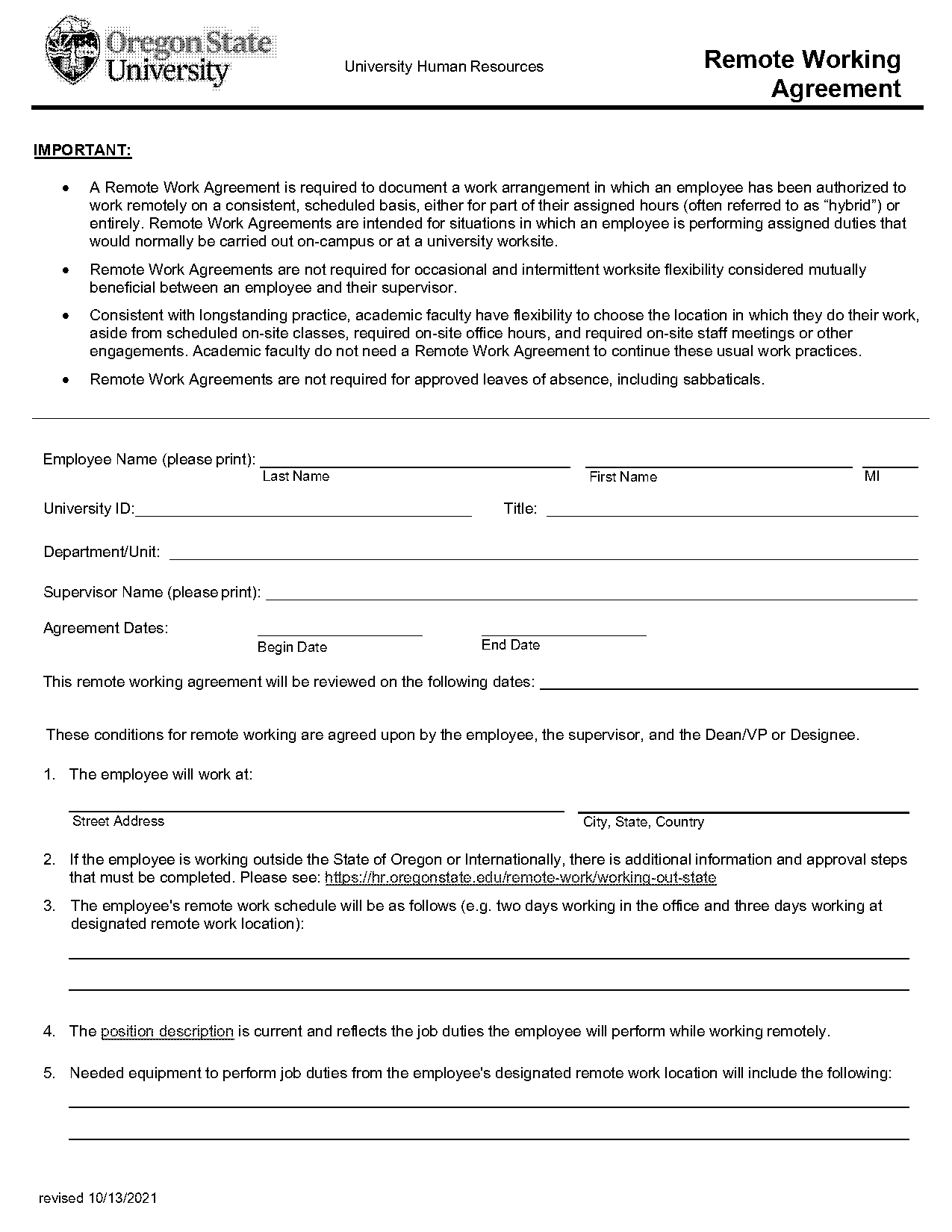 remote work employment agreement