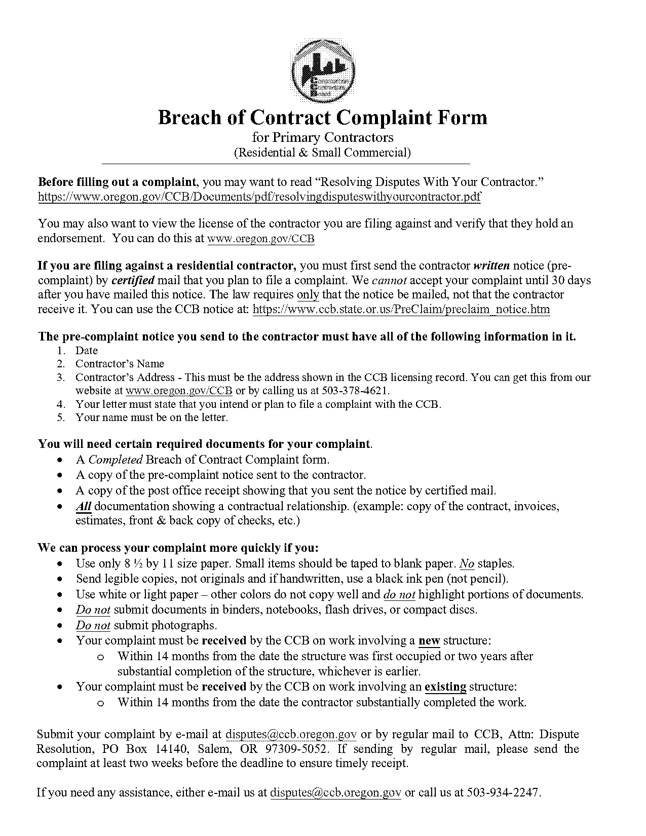 small claims complaint form oregon where to send