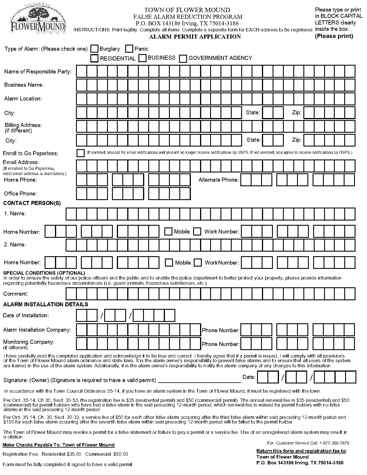 flower mound tx alarm permit application