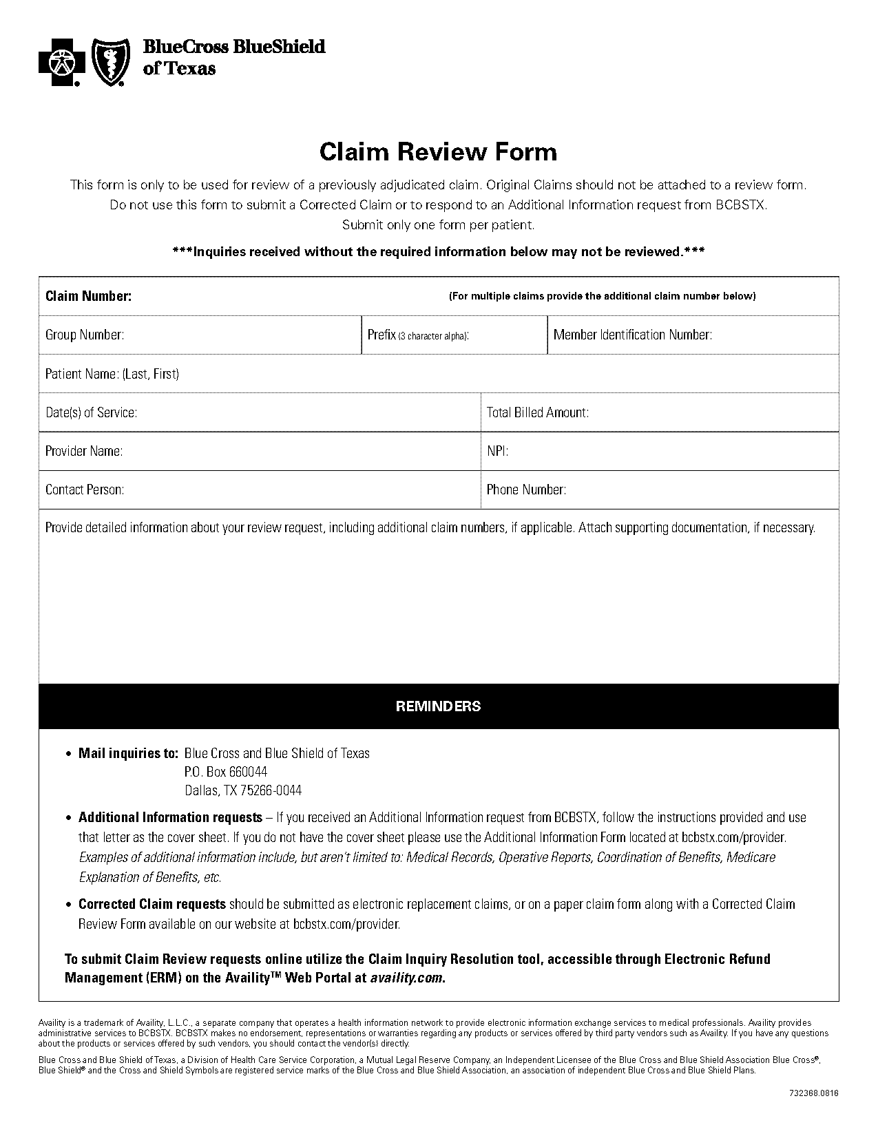 claim review form bcbs