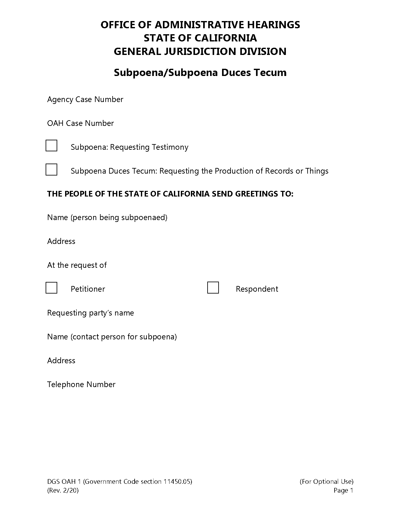 subpoena duces tecum california time