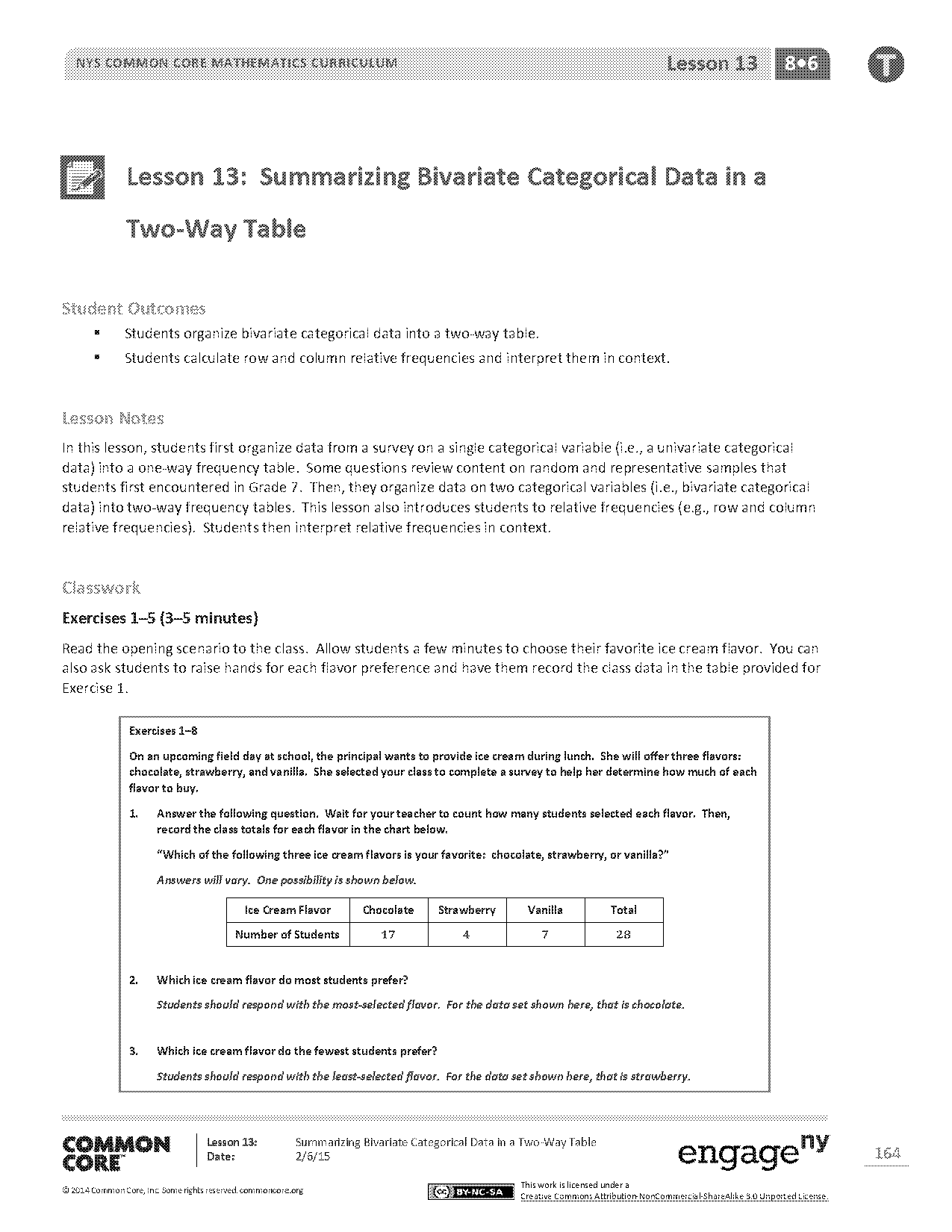 bivariate data table example