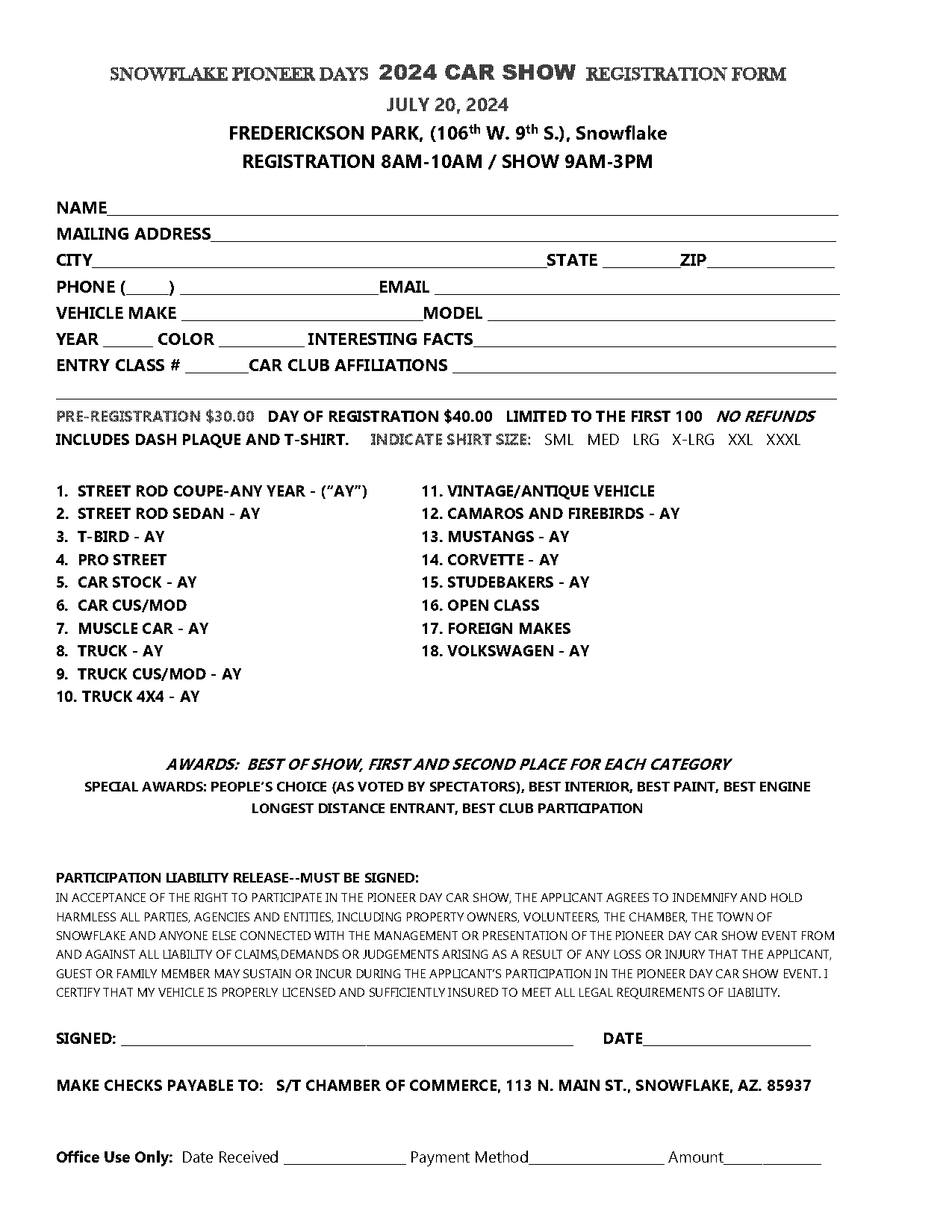 car show registration form