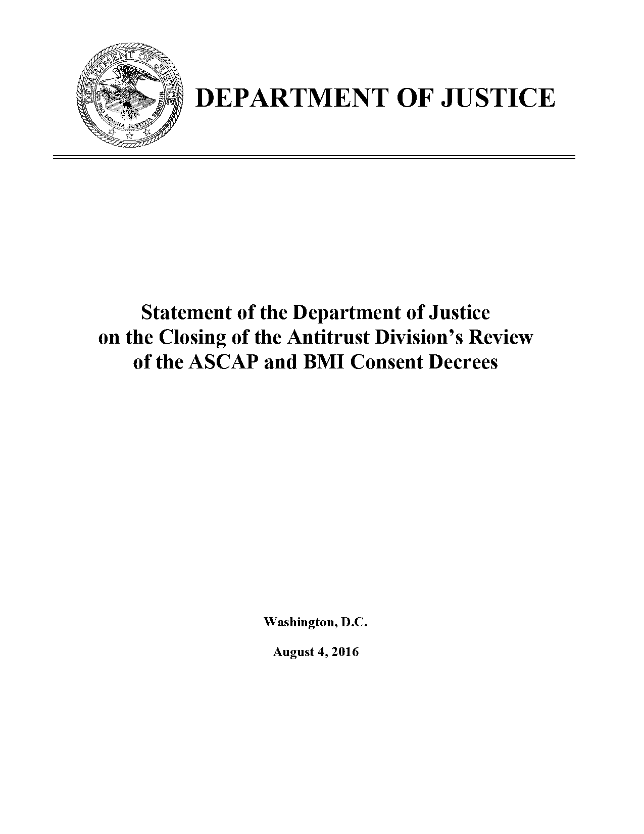 a performance justice department consent decree blanket license