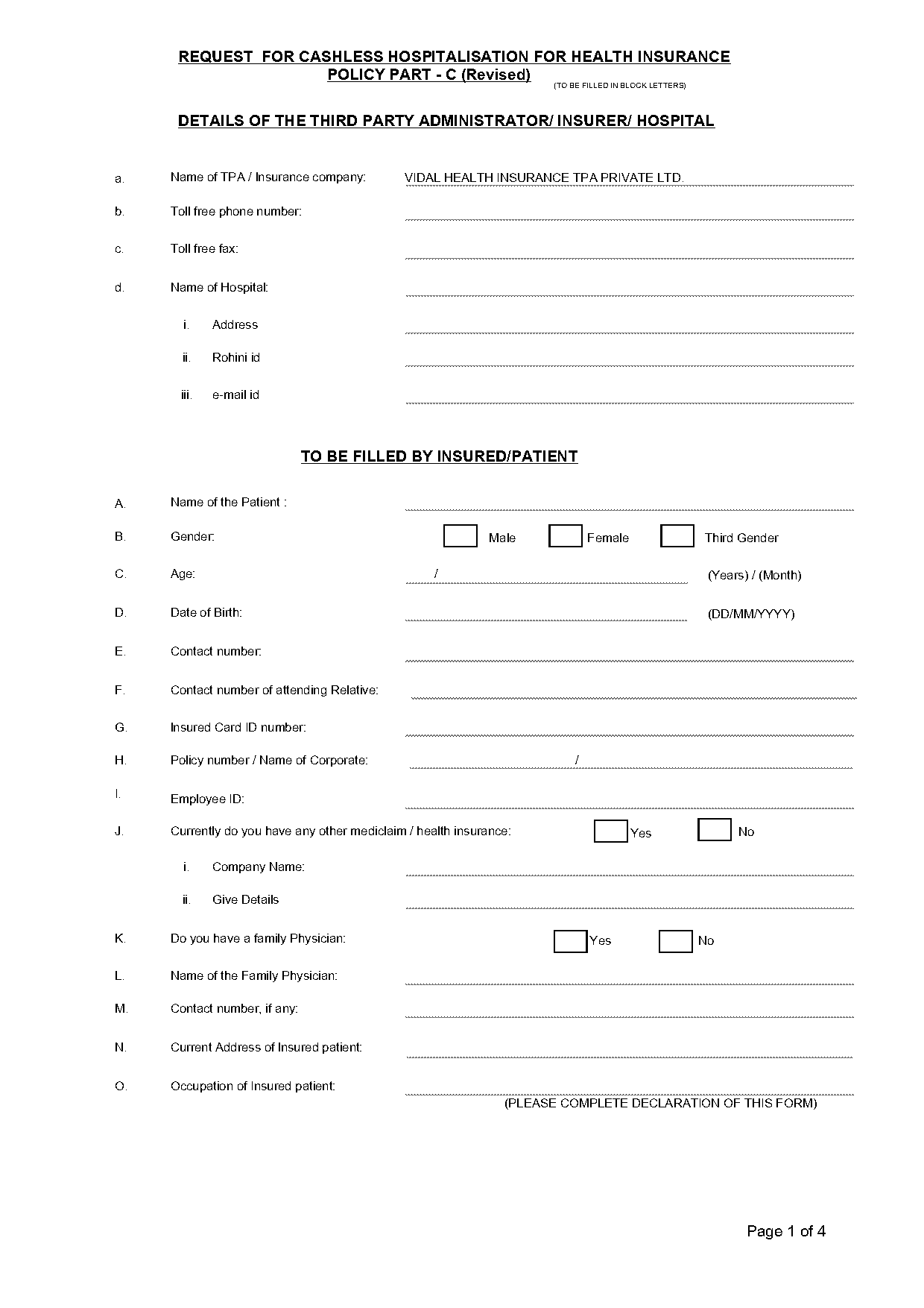 health insurance tpa pre auth form