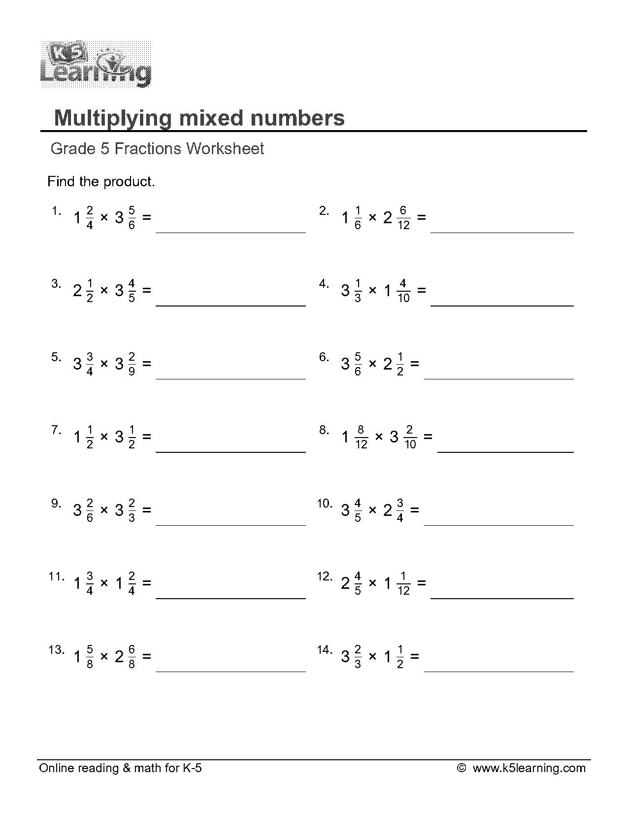 multiplying fractions and mixed numbers worksheets pdf