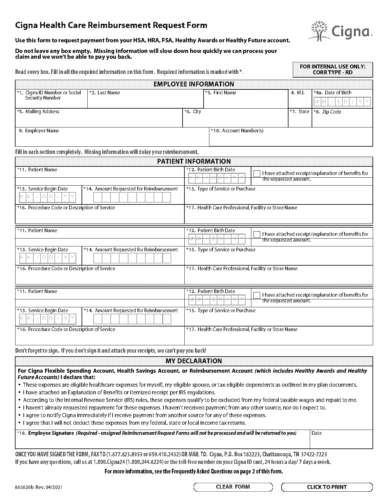 cigna reimbursement request form