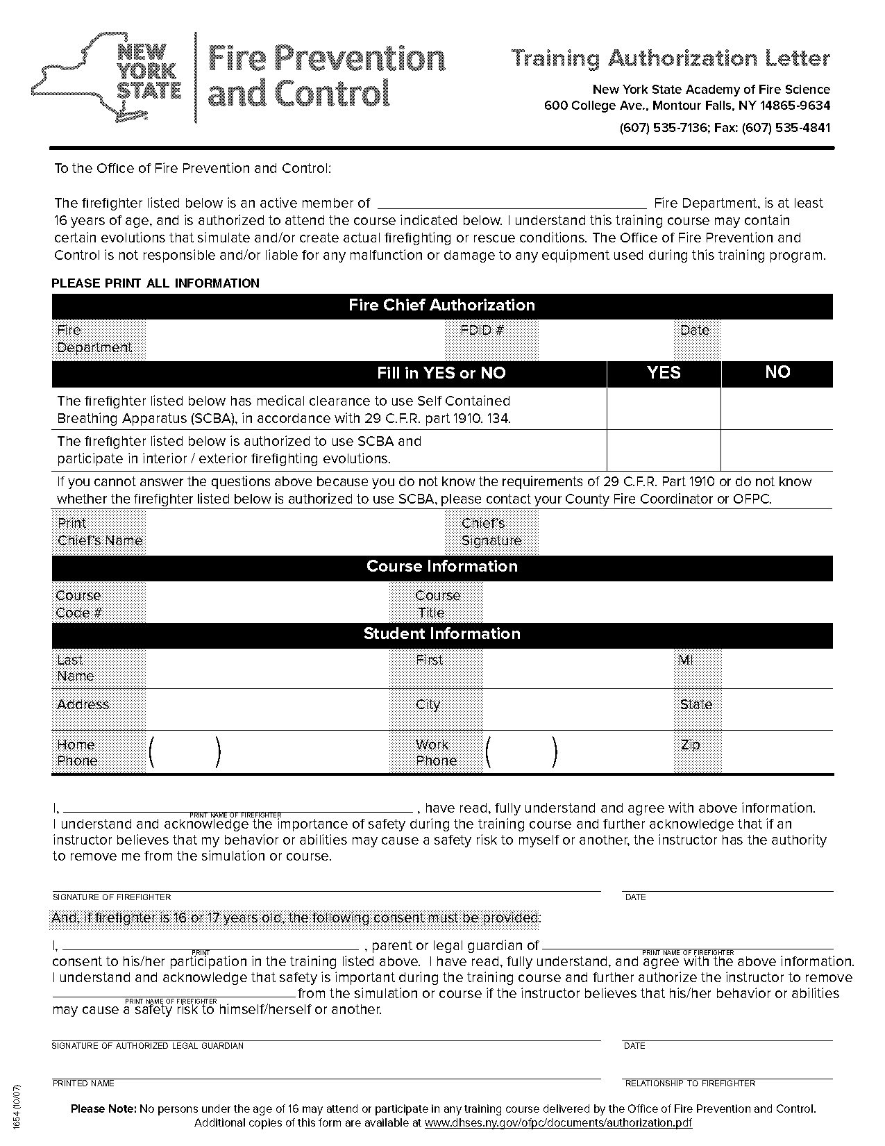 nys ofpc training authorization form