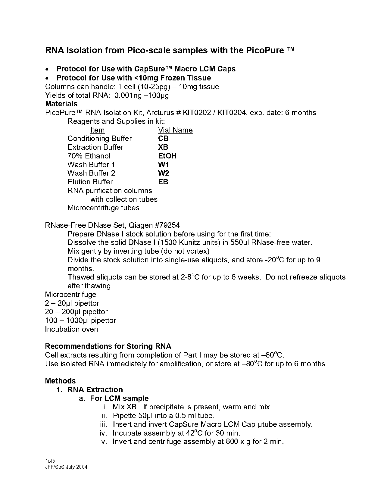 arcturus picopure rna isolation protocol