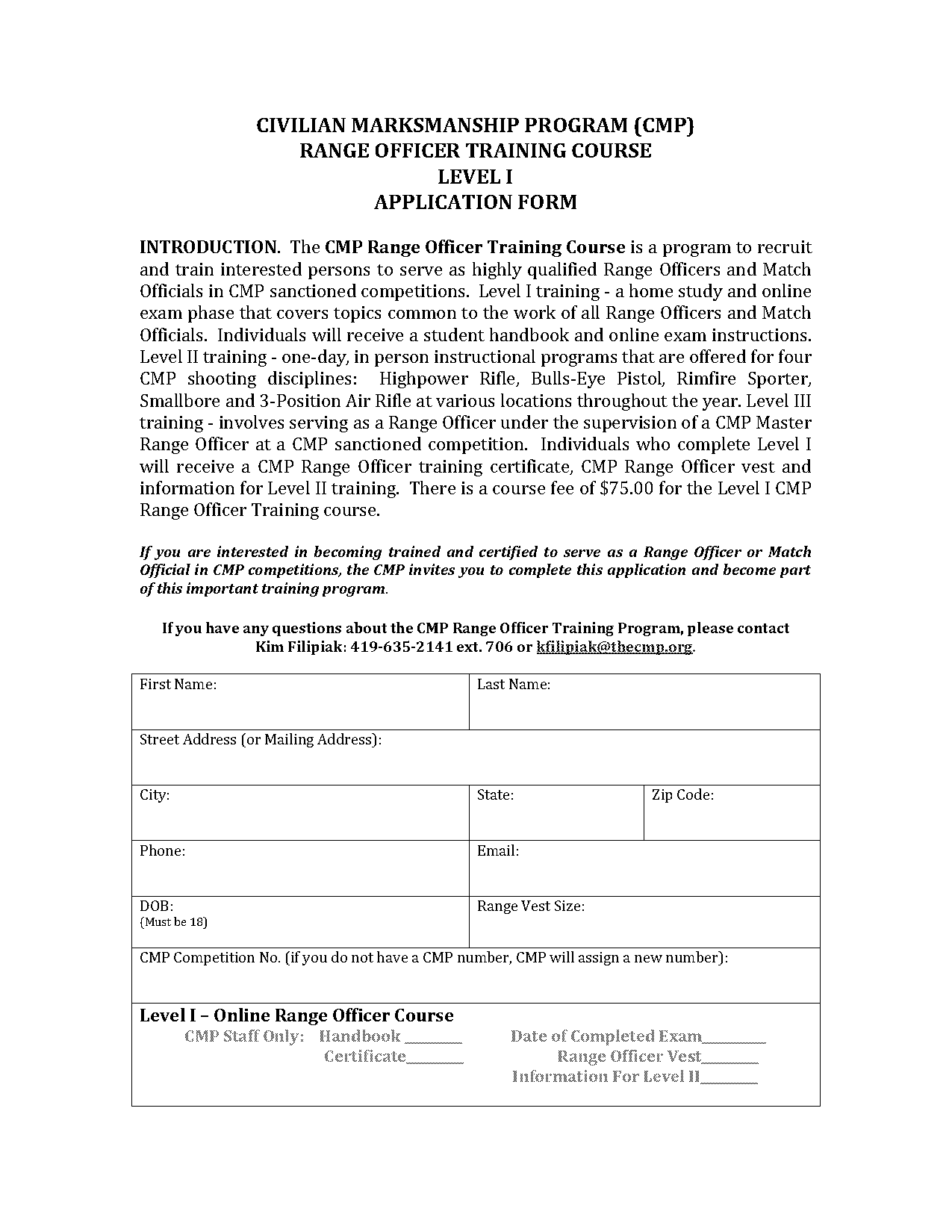 application form for civilian rifle training