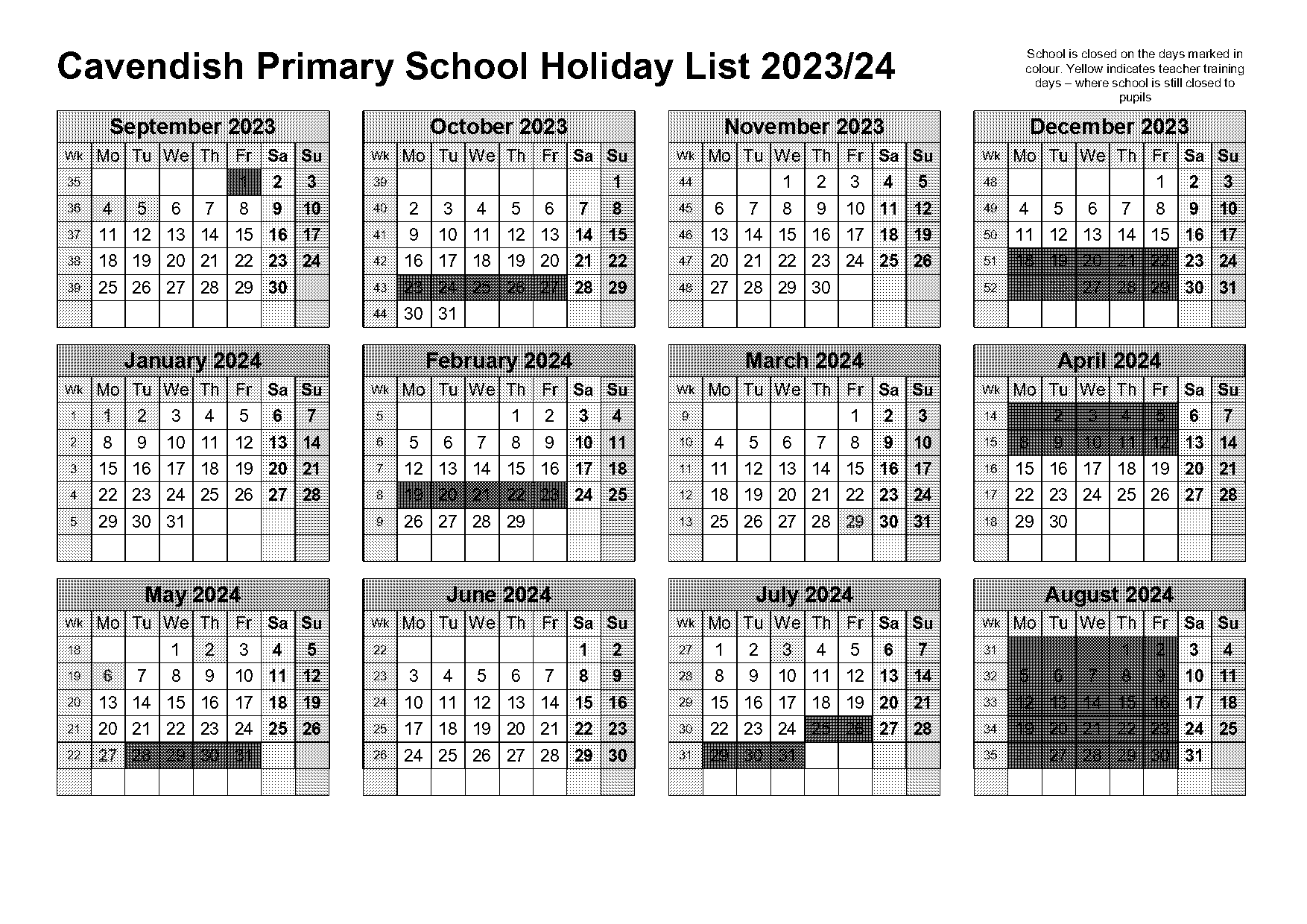 cavendish primary school term times