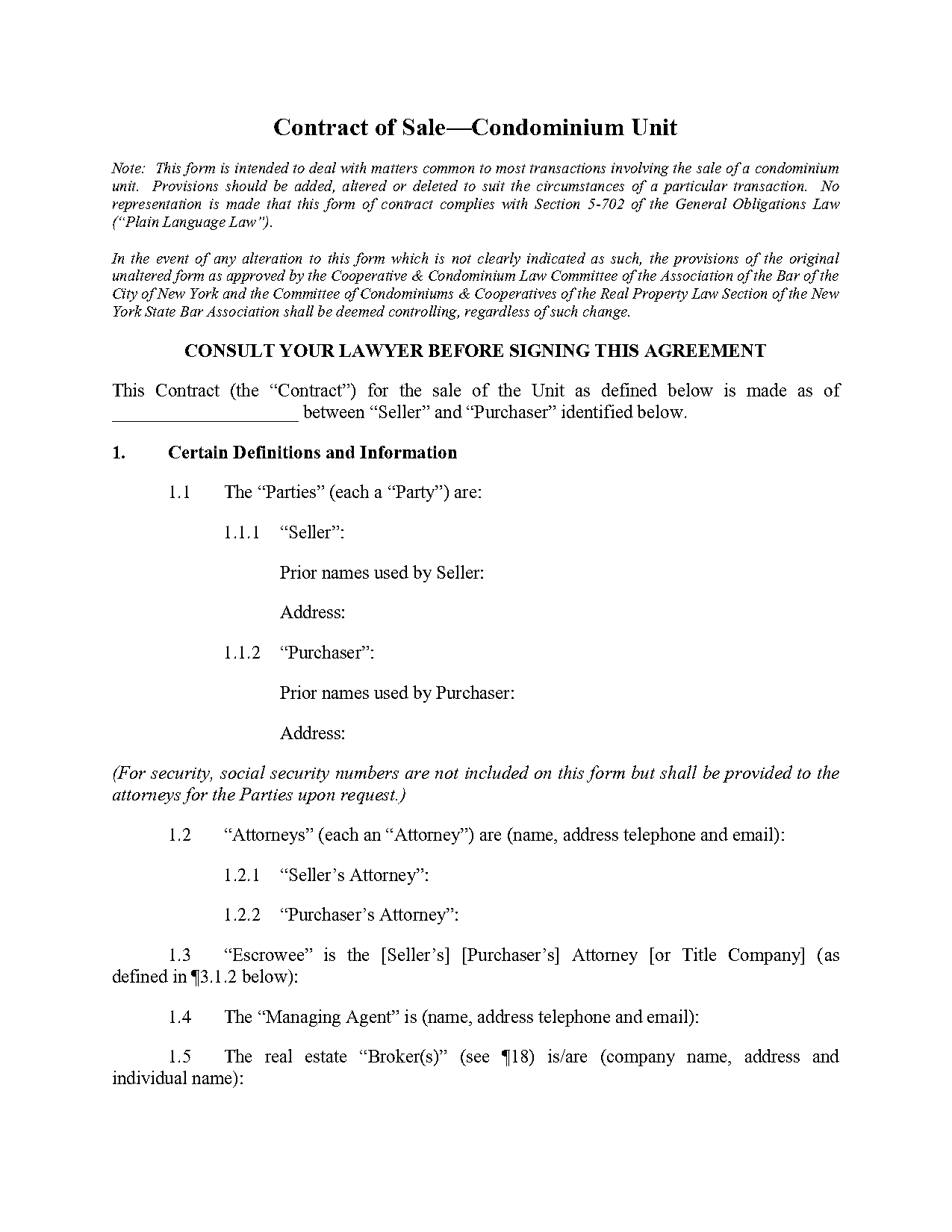 rebny standard form of condominium purchase