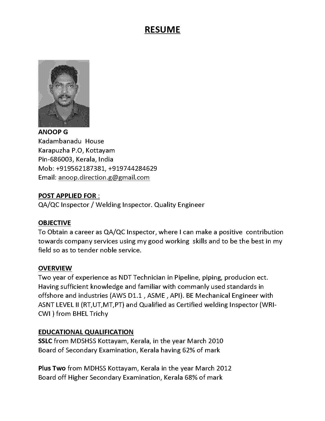 welding engineer resume pdf