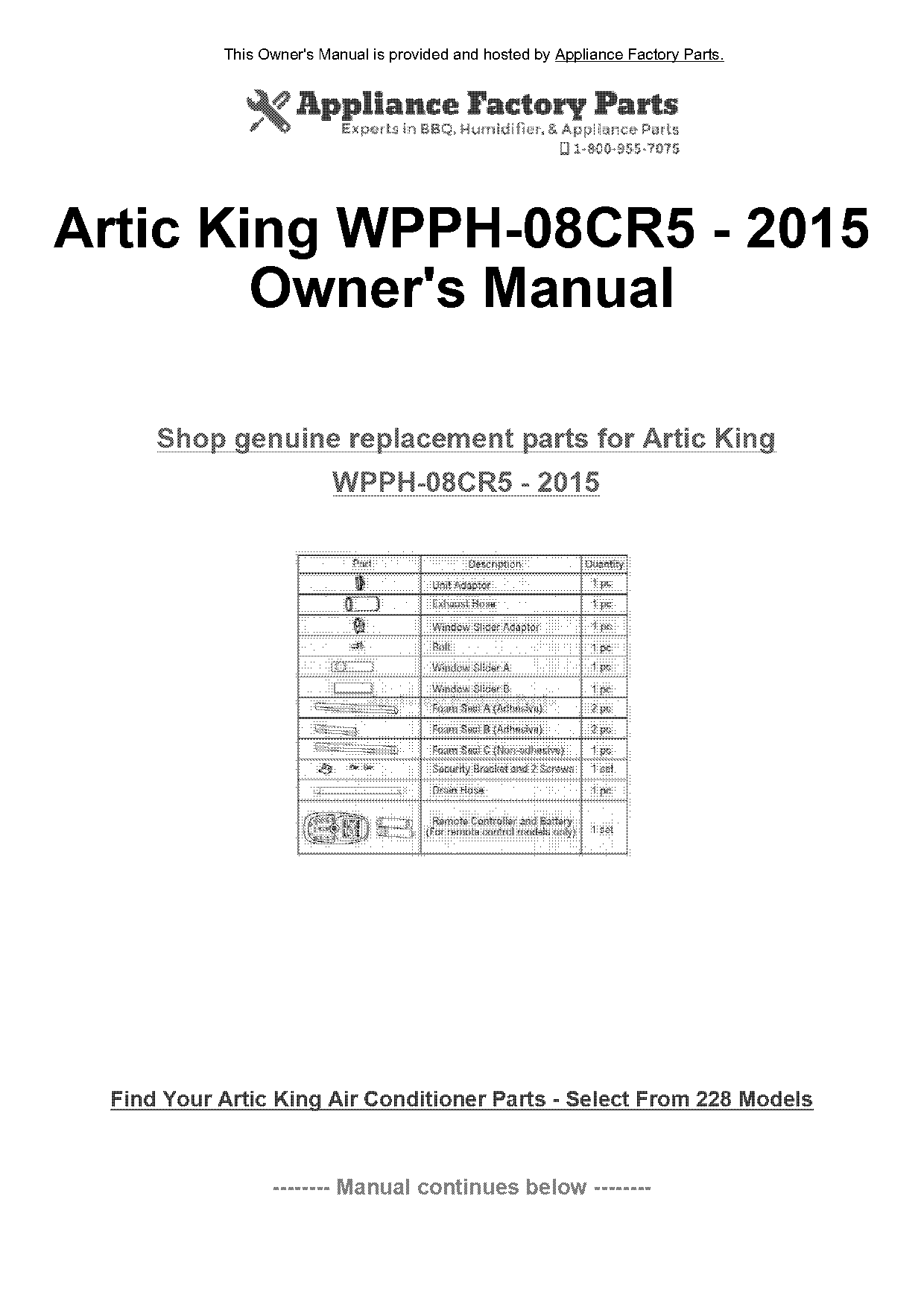 artic king window air conditioner manual