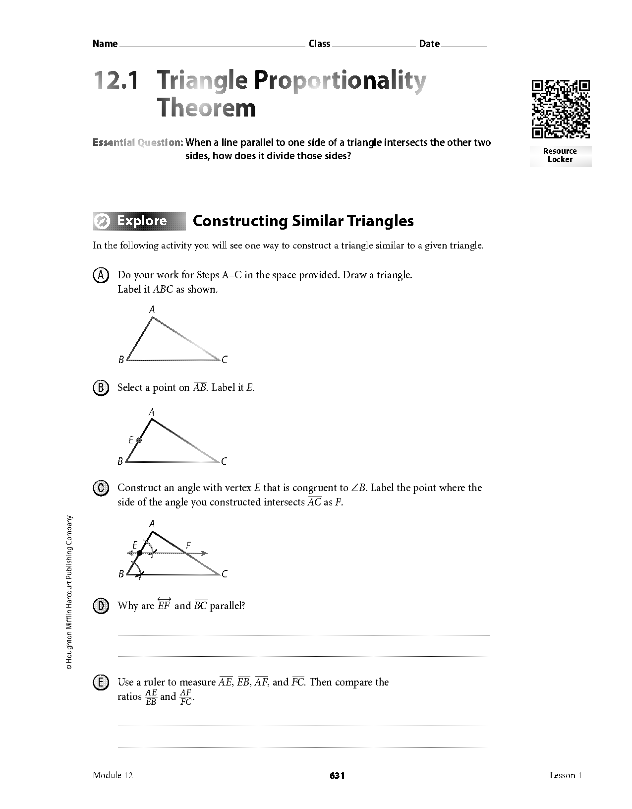 basic proportionality theorem worksheet