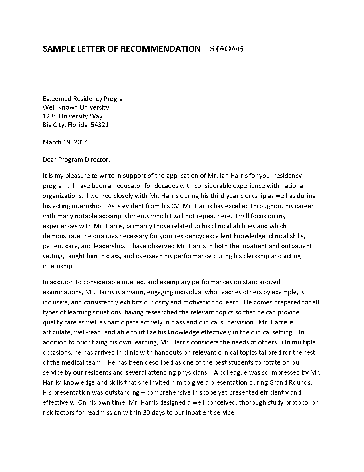 college recommendation letter format