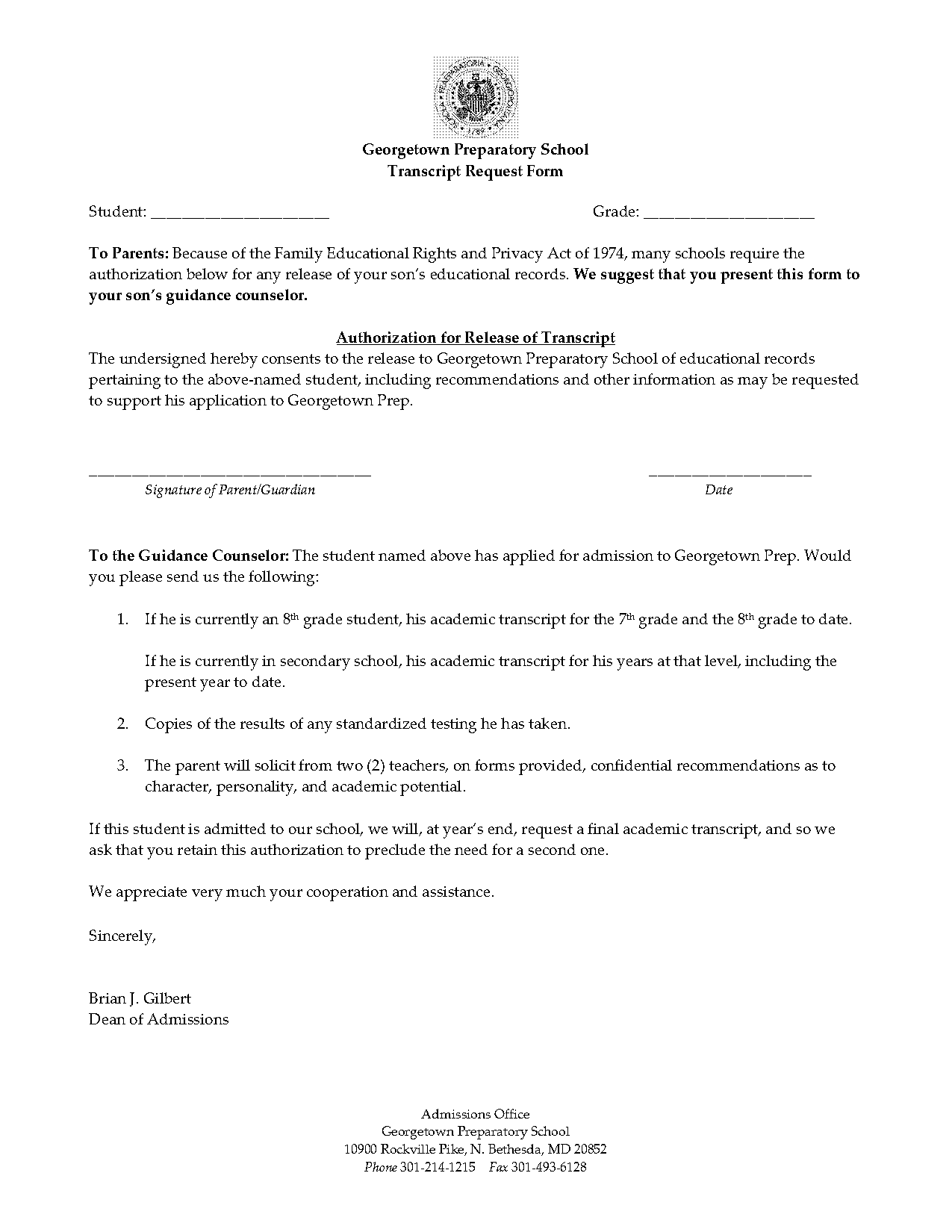 georgetown official transcript request