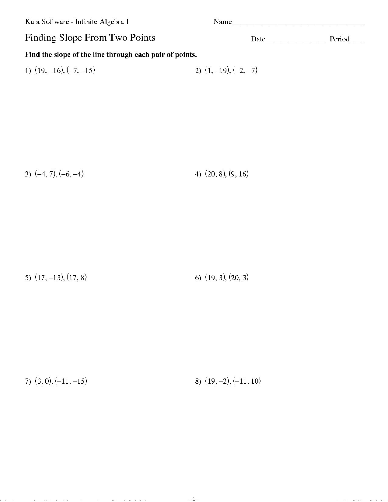 using two points to write an equation worksheet