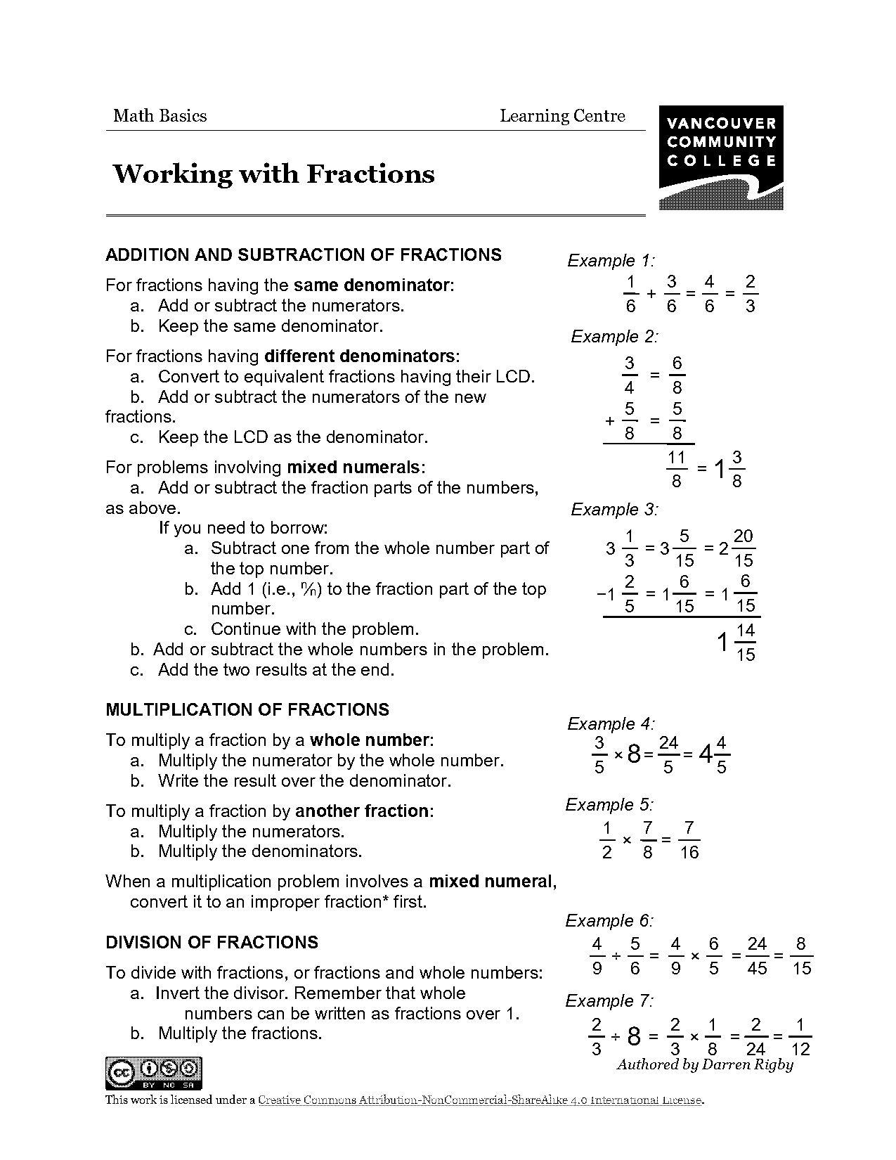 working with fractions worksheets