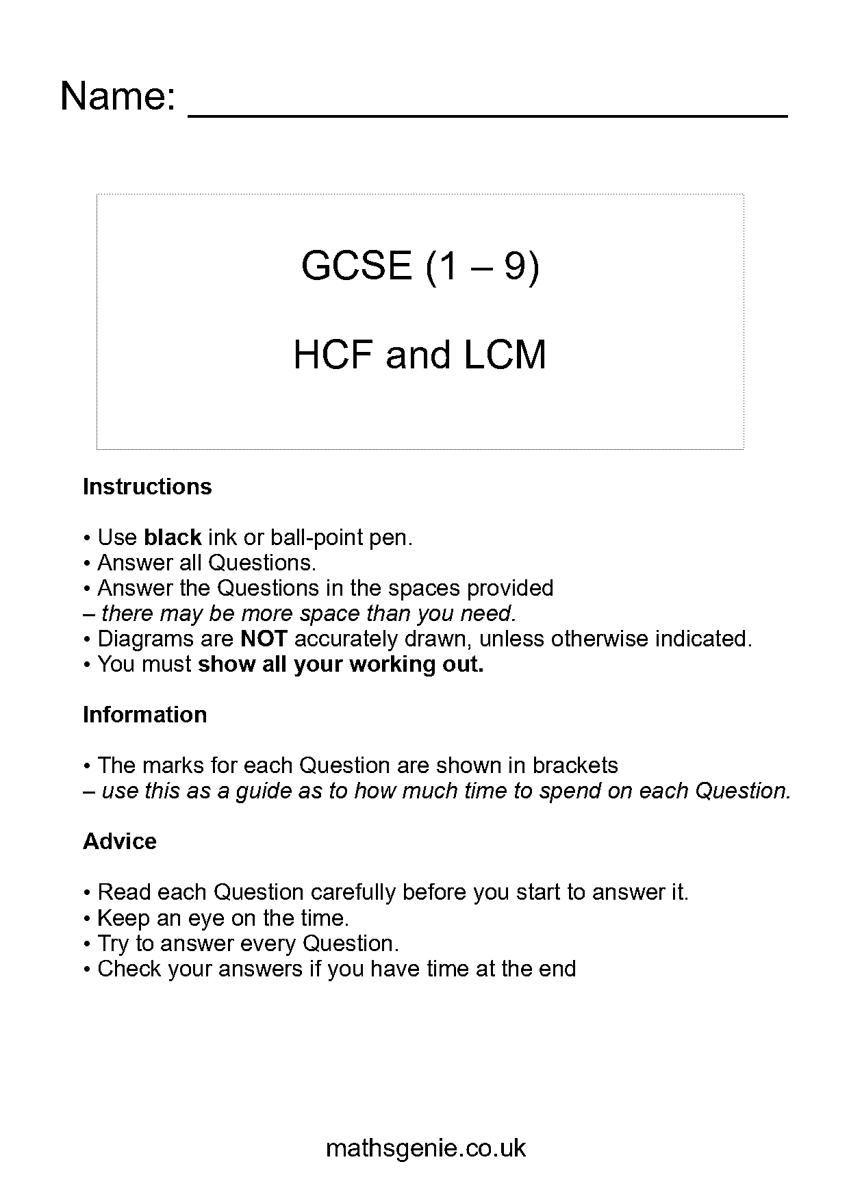 maths lowest common multiple worksheets