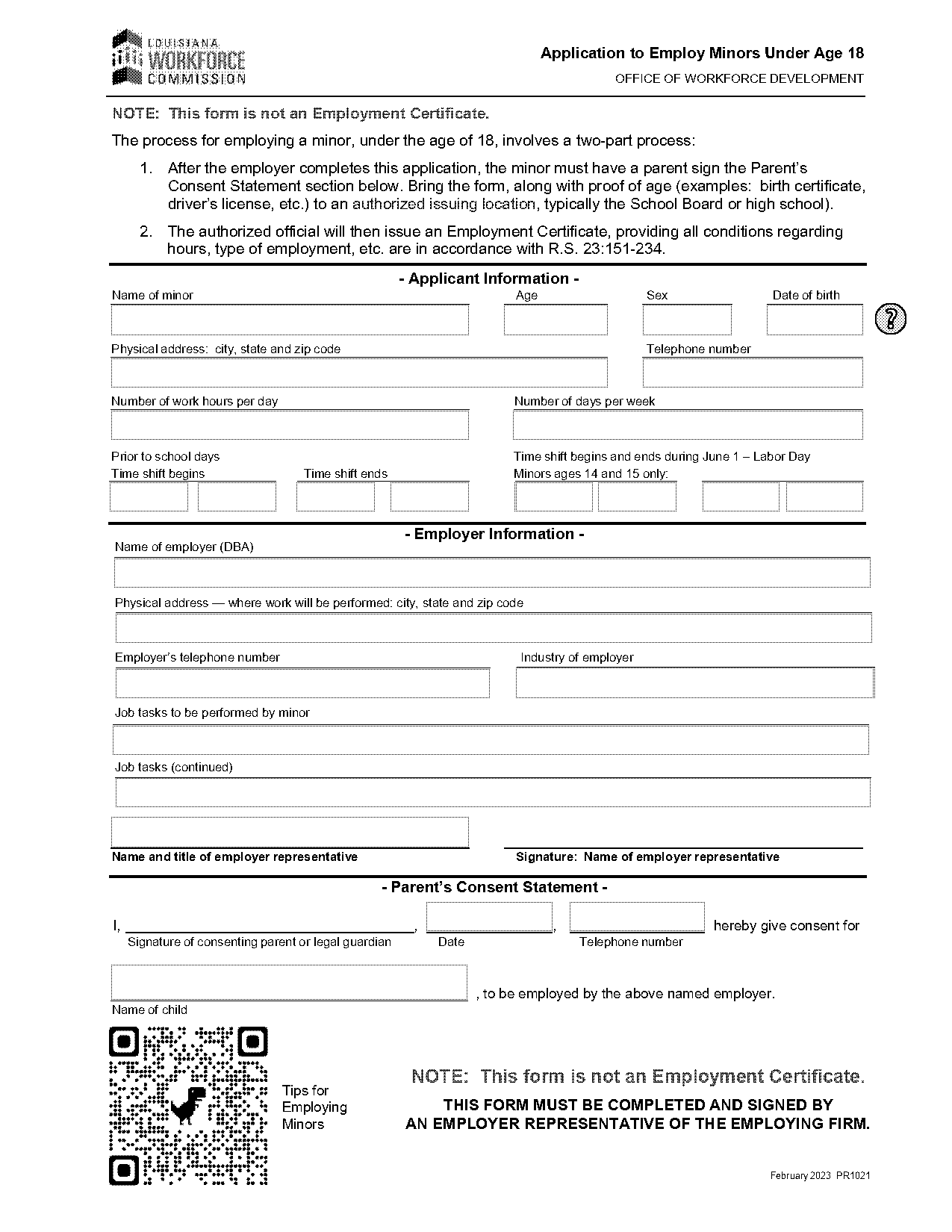 application for age certificate