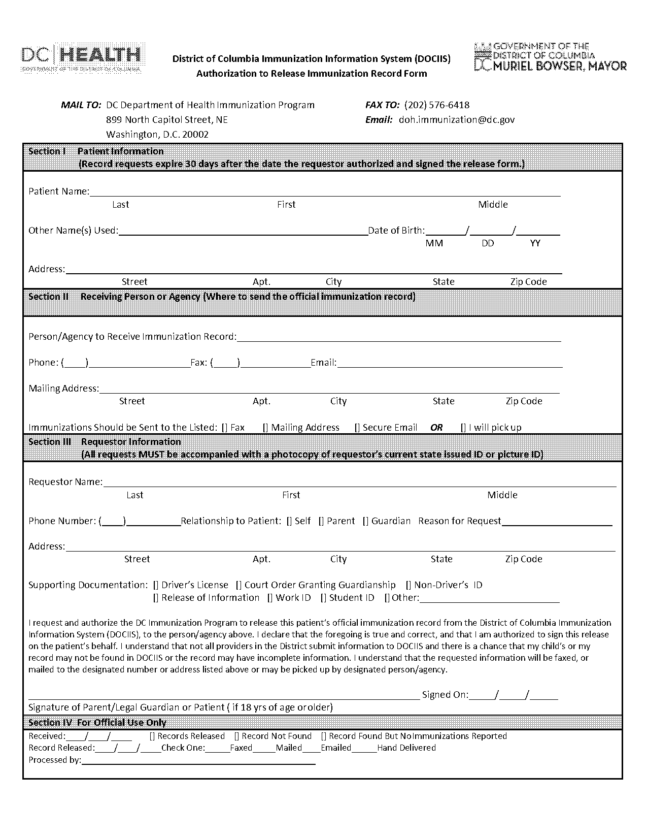 dc doh authorization to release information form