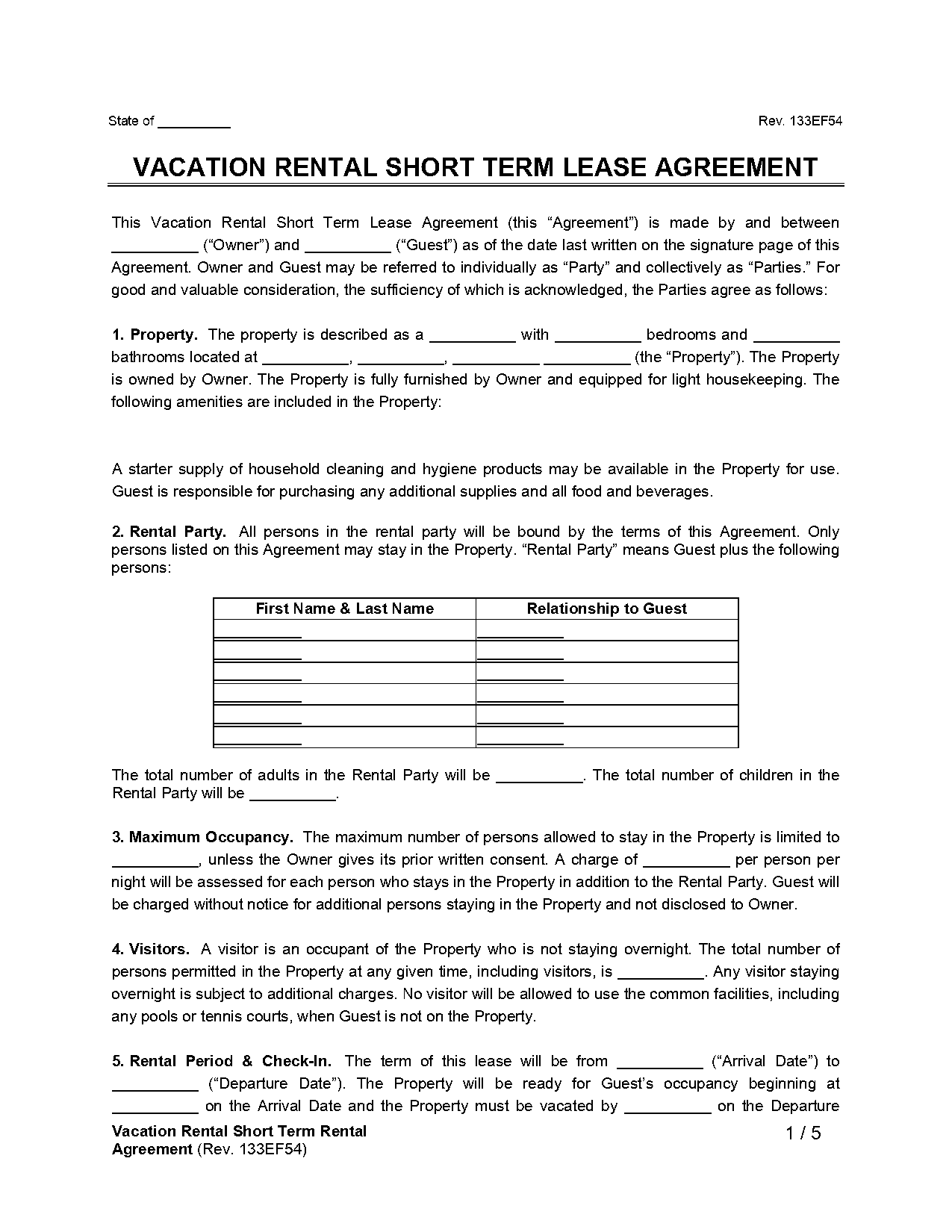 short term rental lease agreement