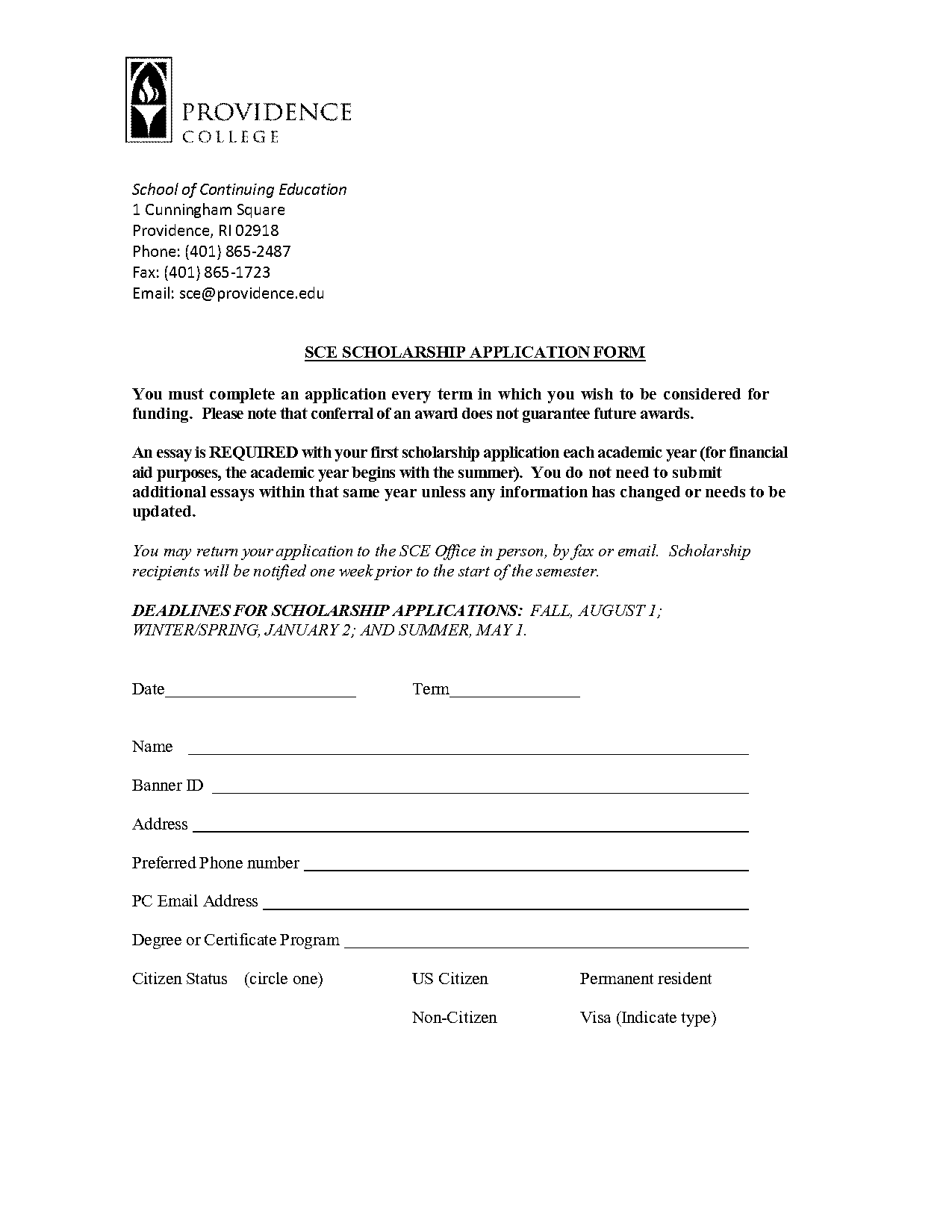 sample scholarship application template