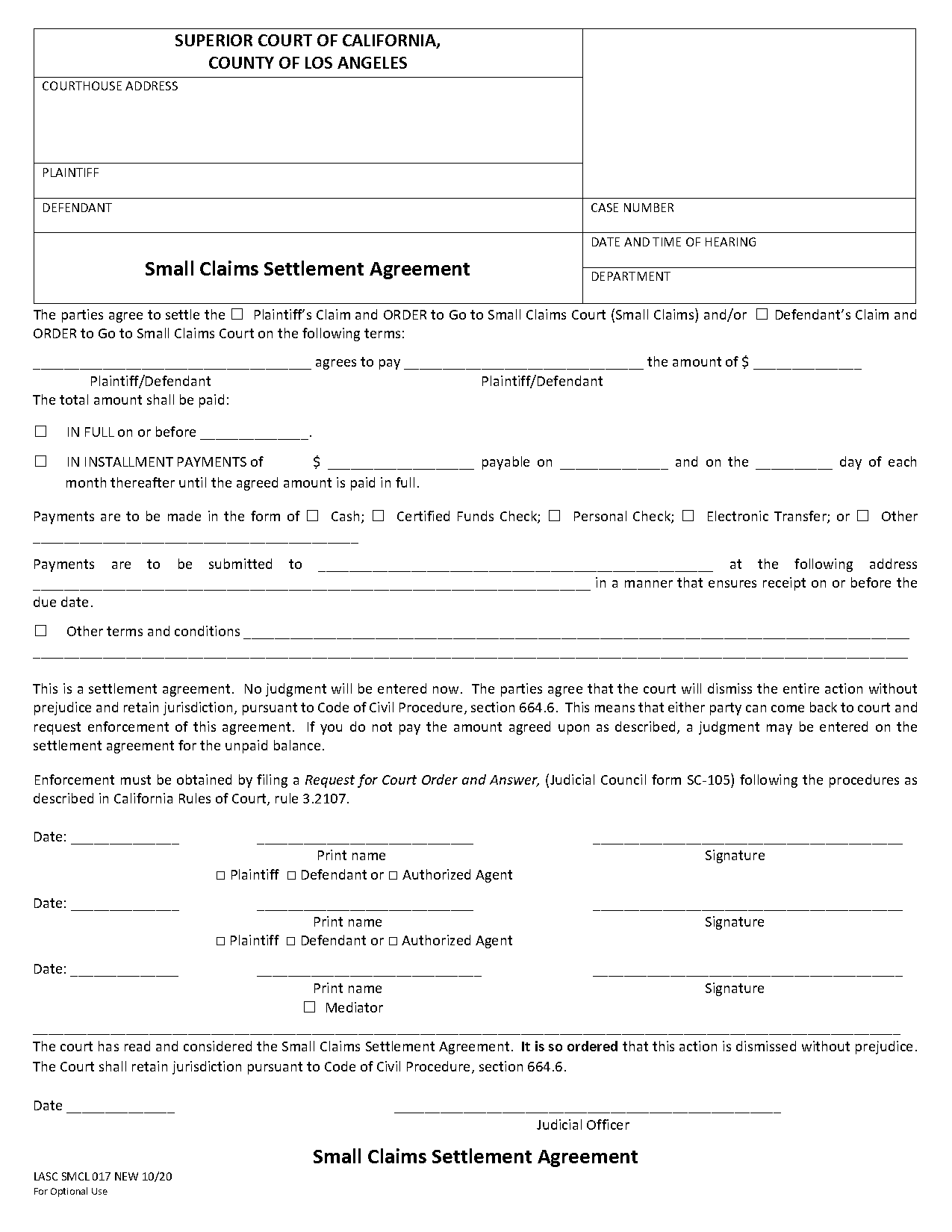 ca small claims settlement form