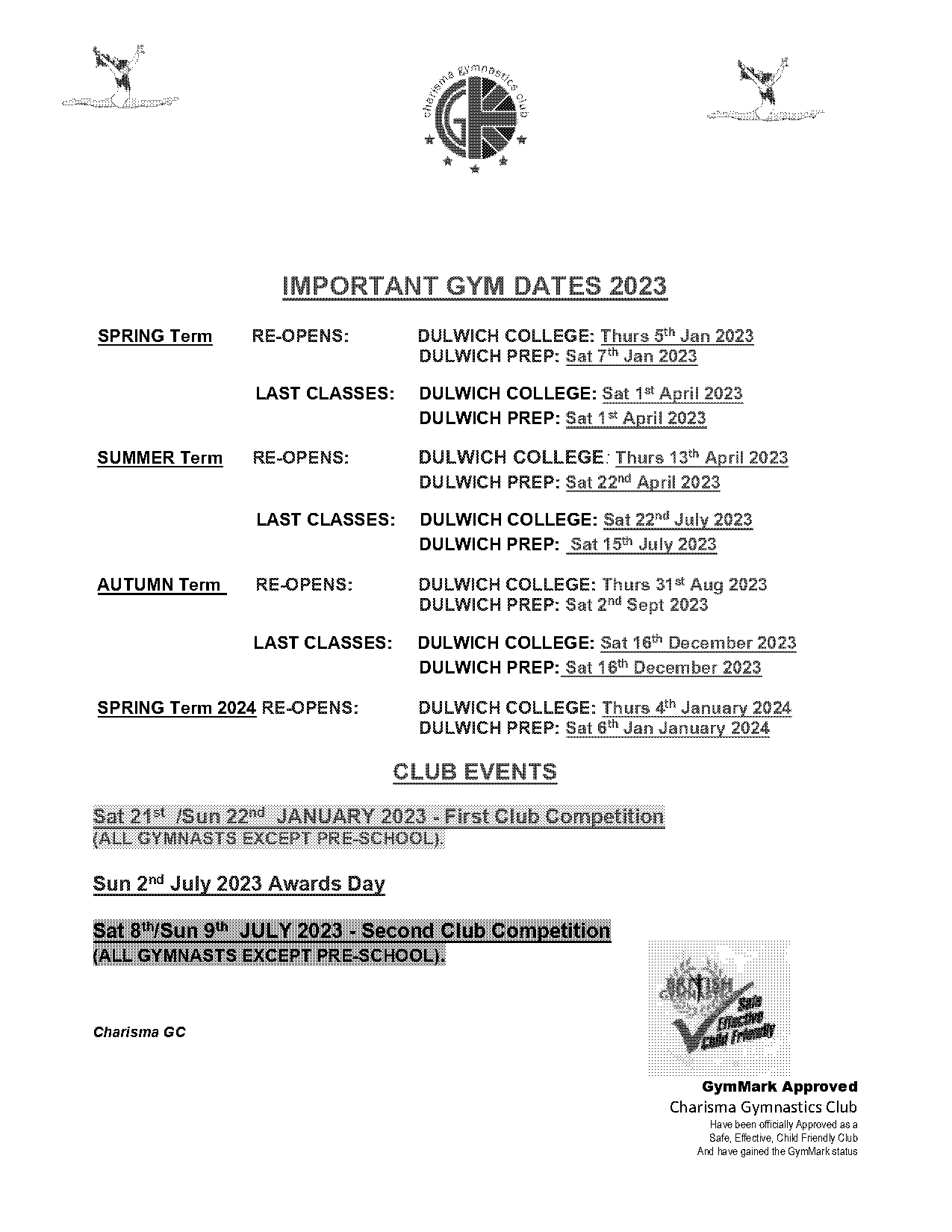 chrisma gymnastics term dates