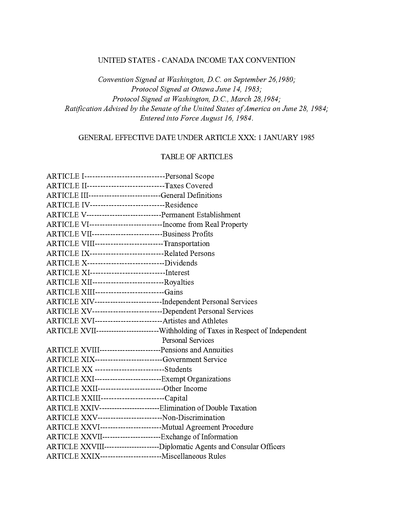 canada us treaty xxii