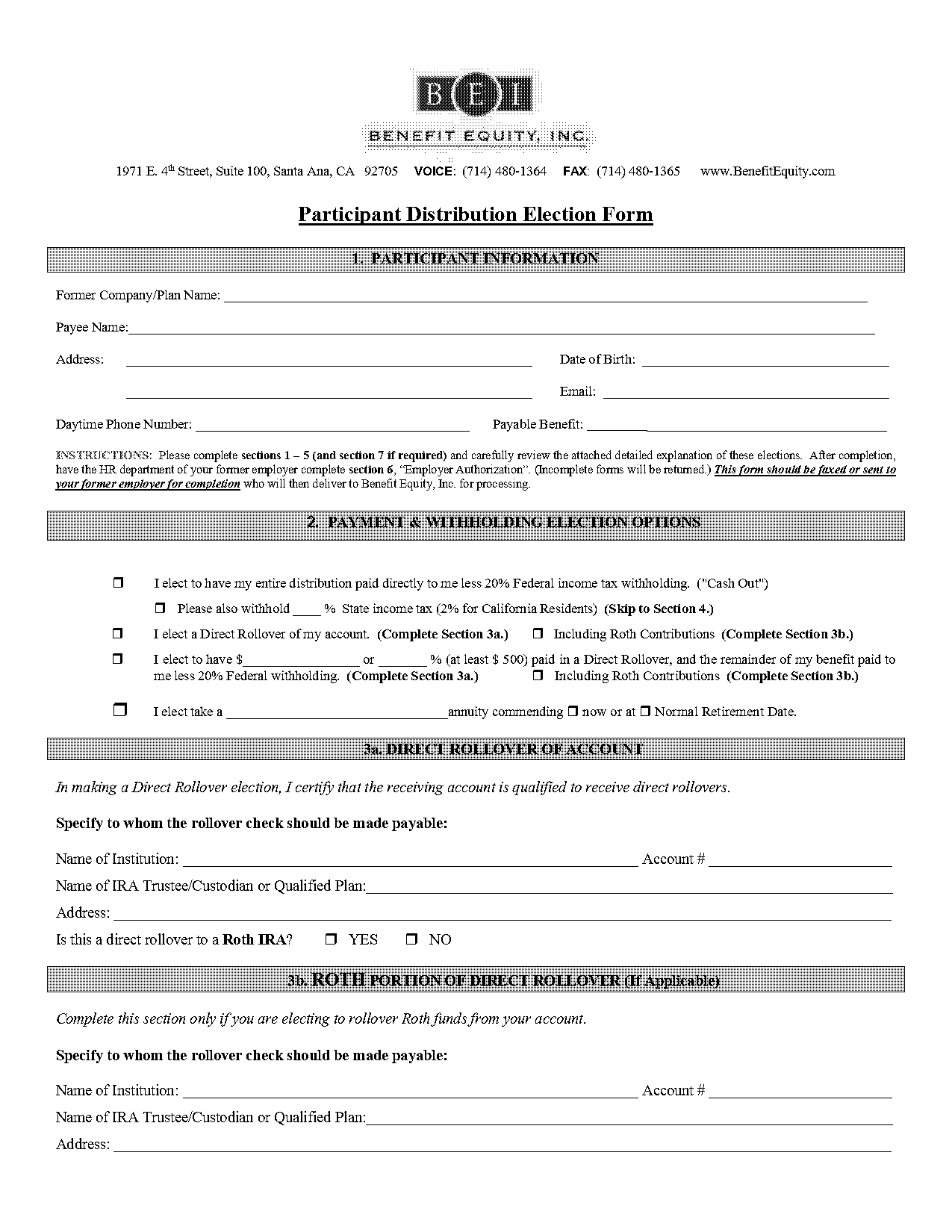 how to fill out a participant distribution election form