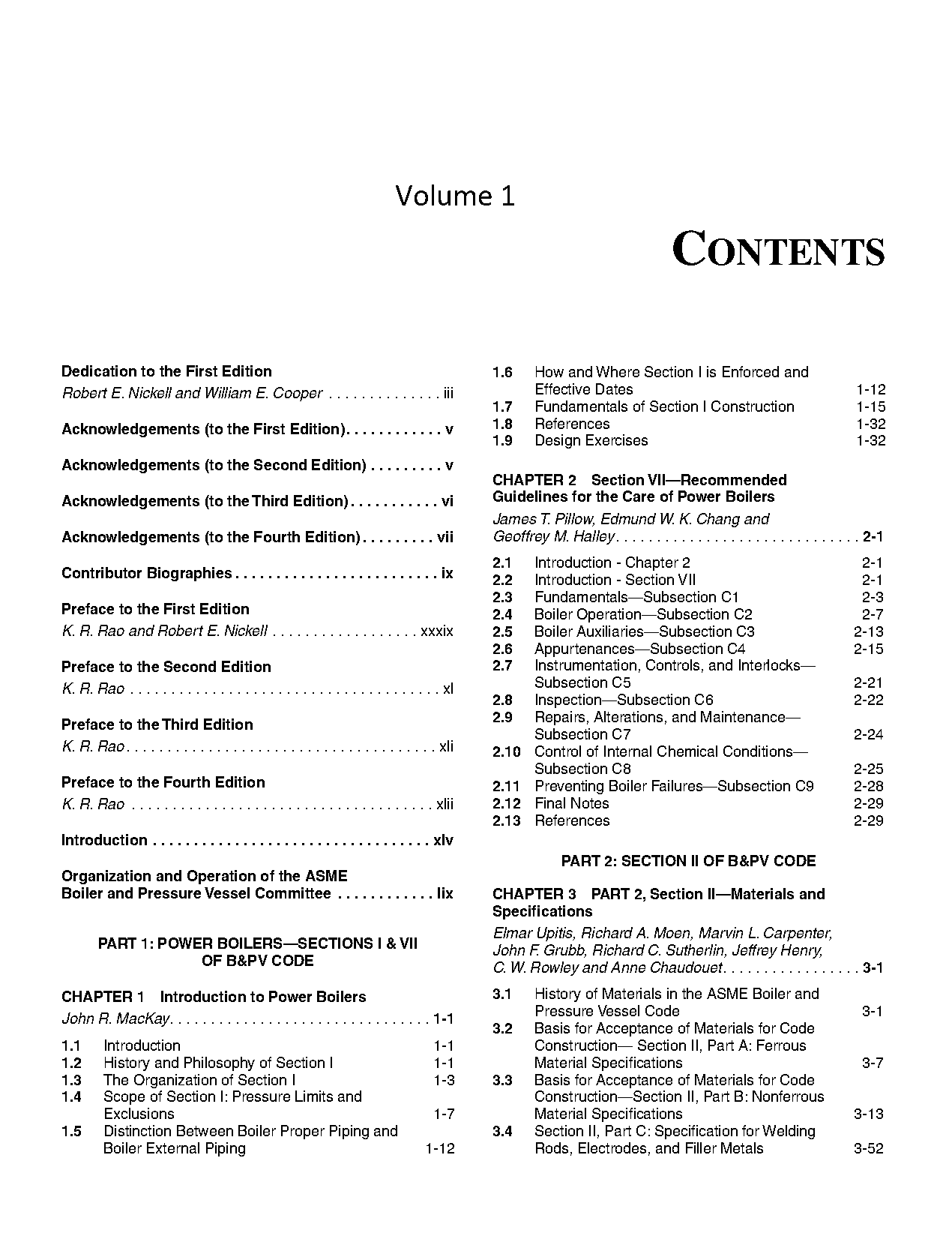 asme table of contents