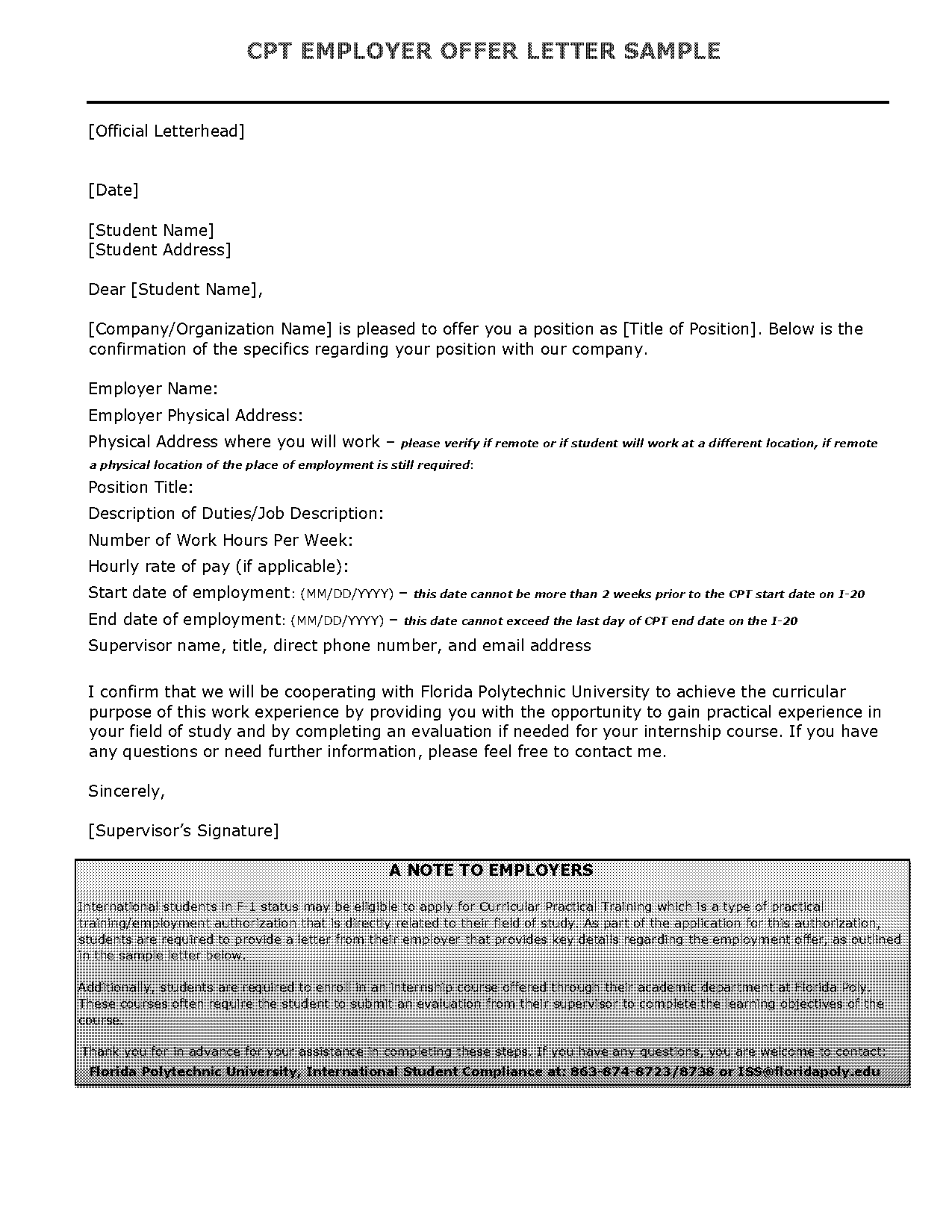 employer offer letter format