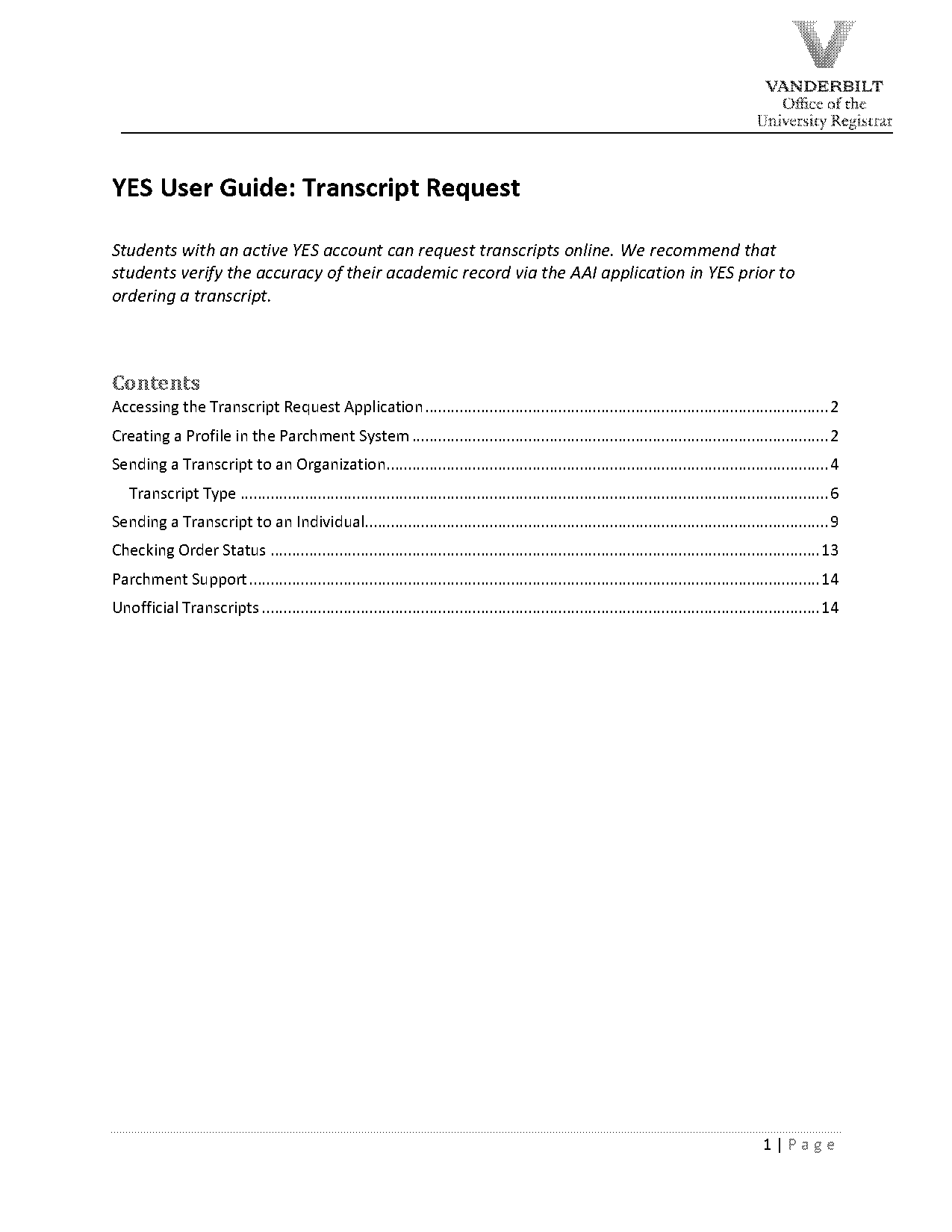 vanderbilt law school official transcript request