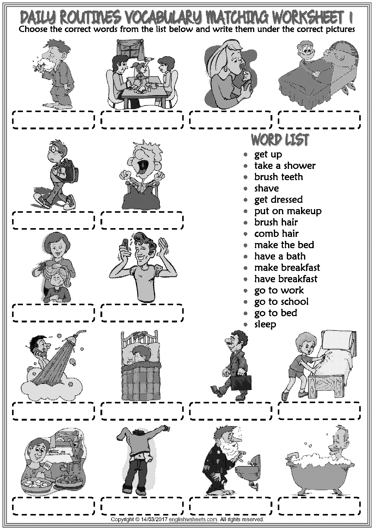 daily routine reading worksheet