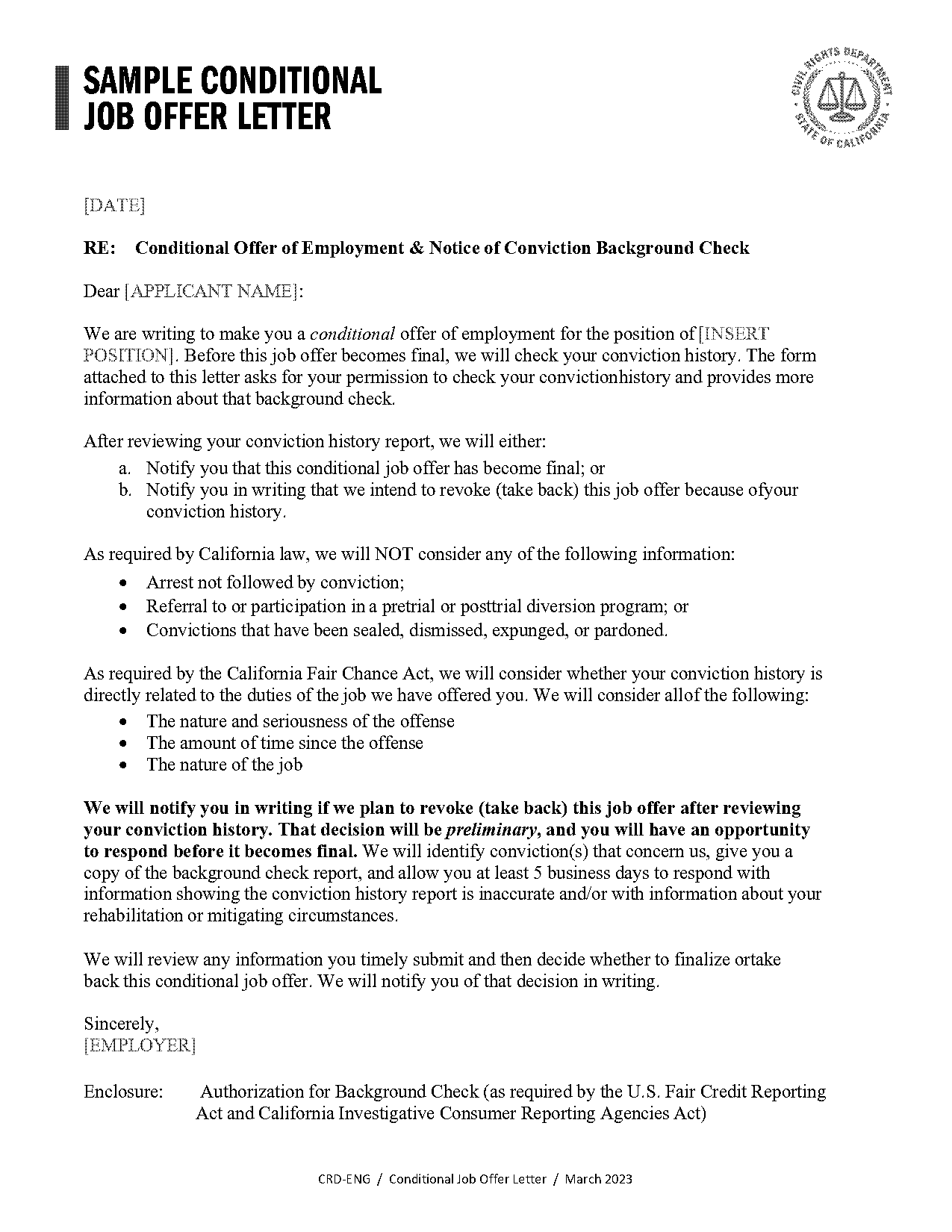 conditional job offer letter