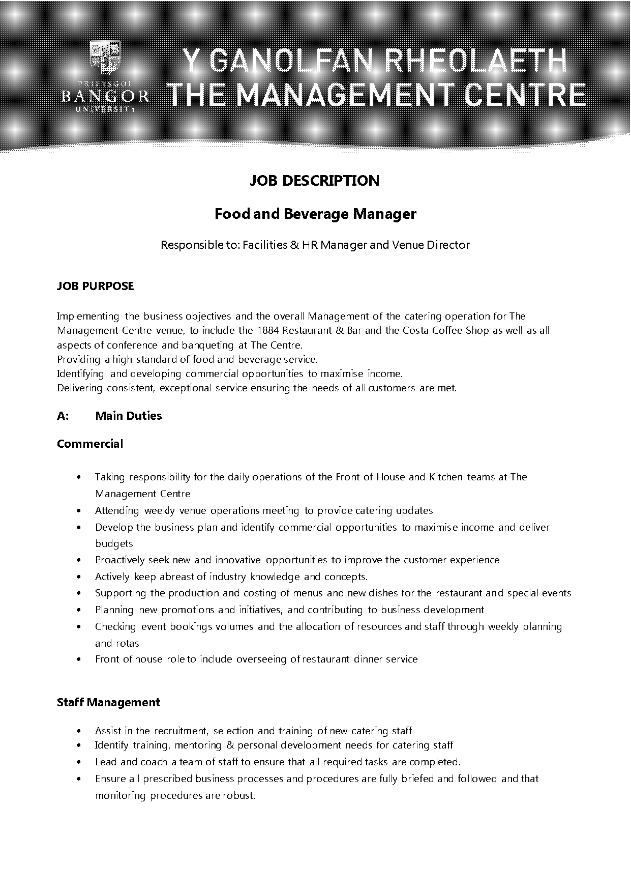 food and beverage manager job description template