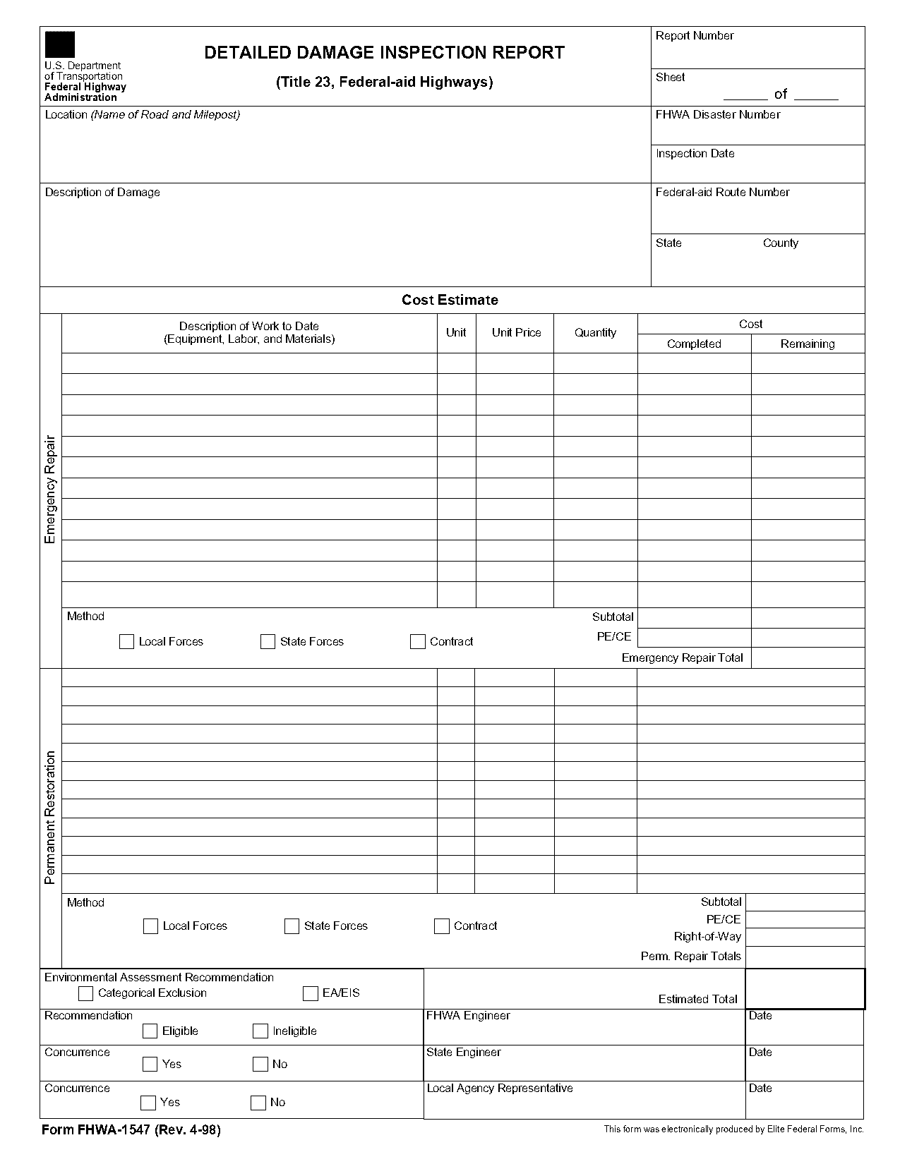 damage inspection report form