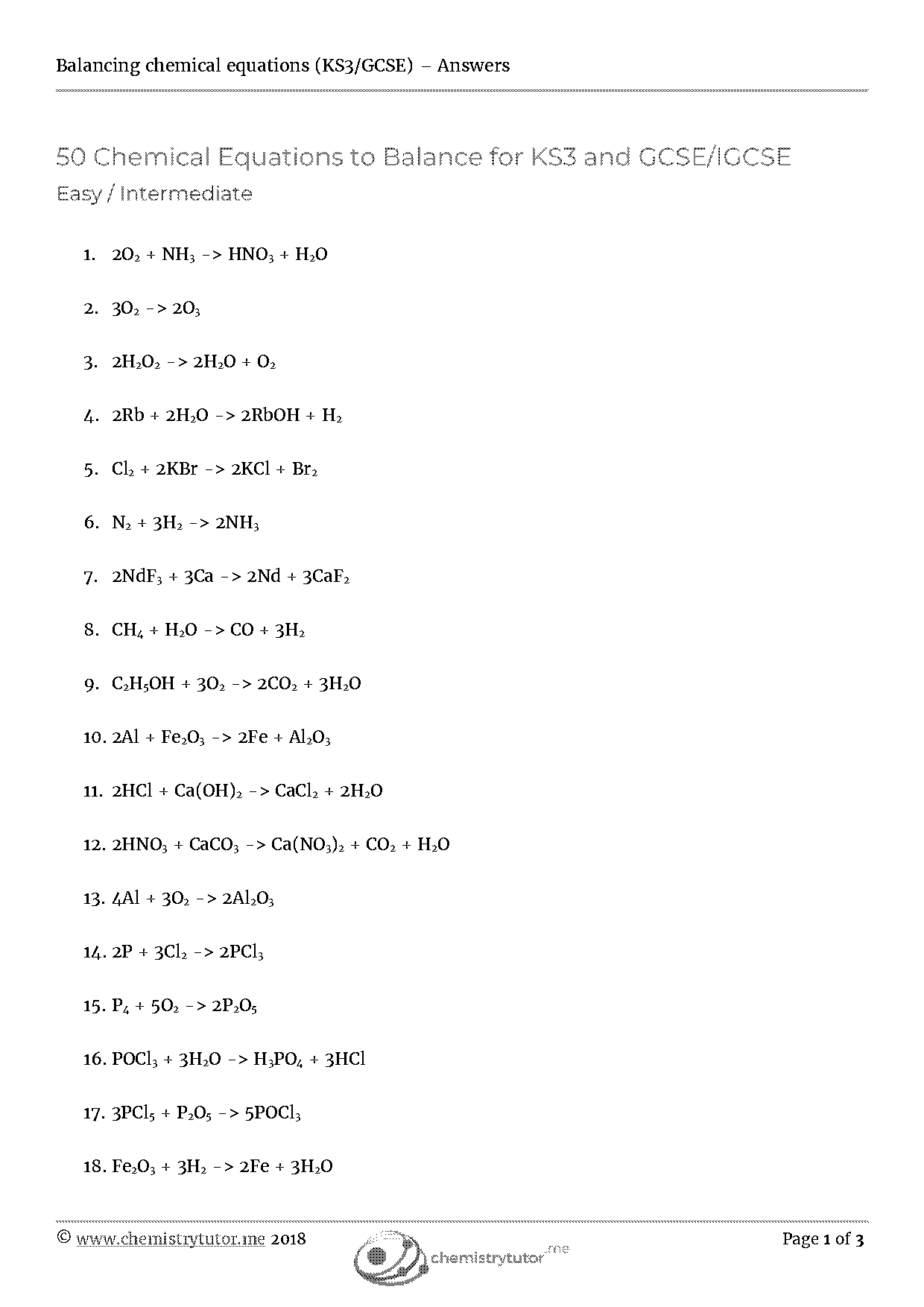 balancing equations worksheet answers