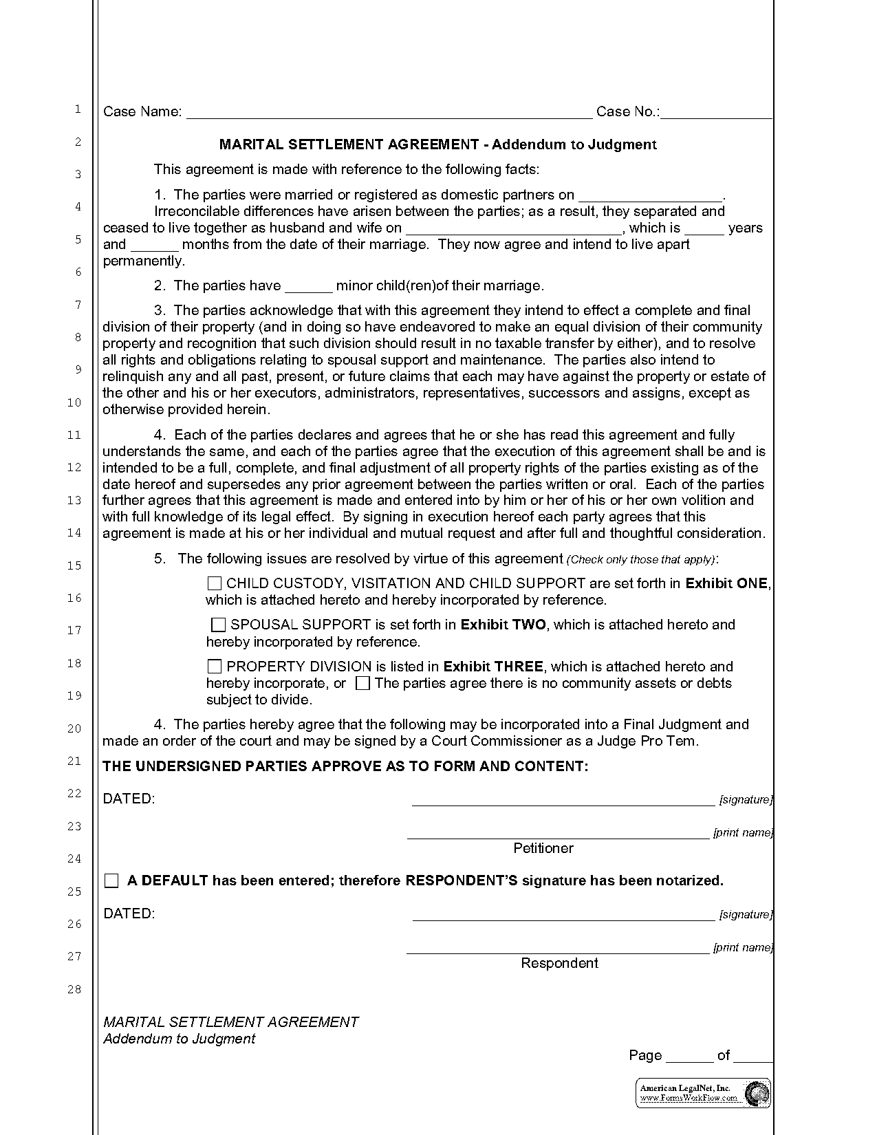 california divorce agreement template