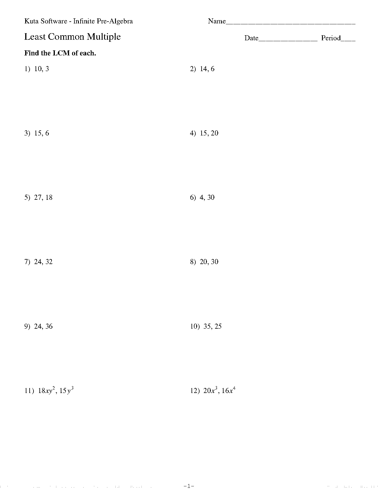 maths lowest common multiple worksheets