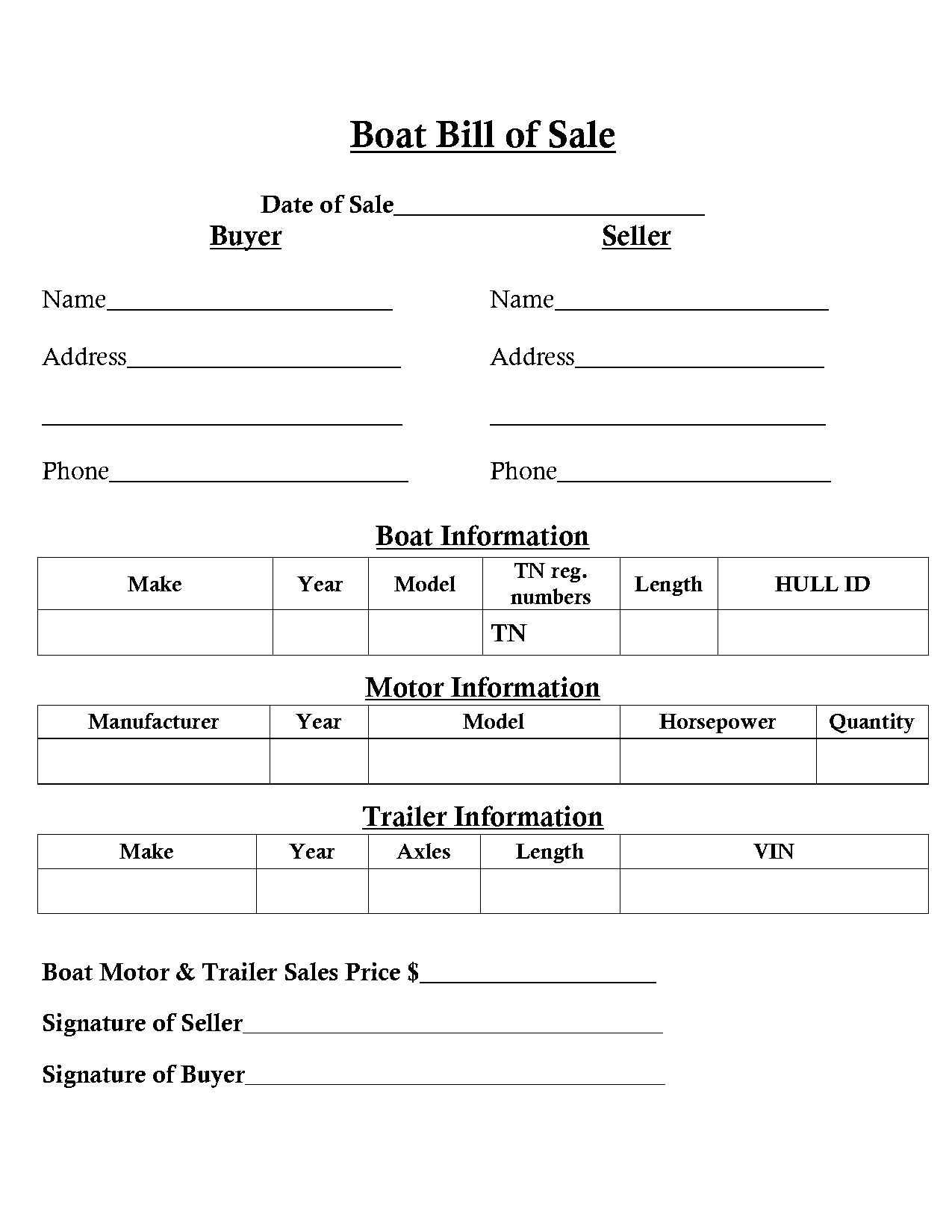 free boat trailer bill of sale template